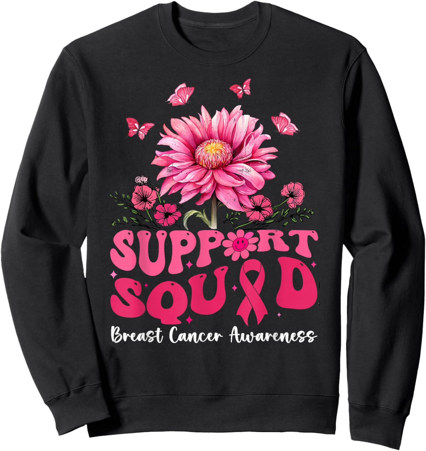 Breast Cancer Shirts , Support Squad Sunflower Sweatshirt - Sweatshirt | Black
