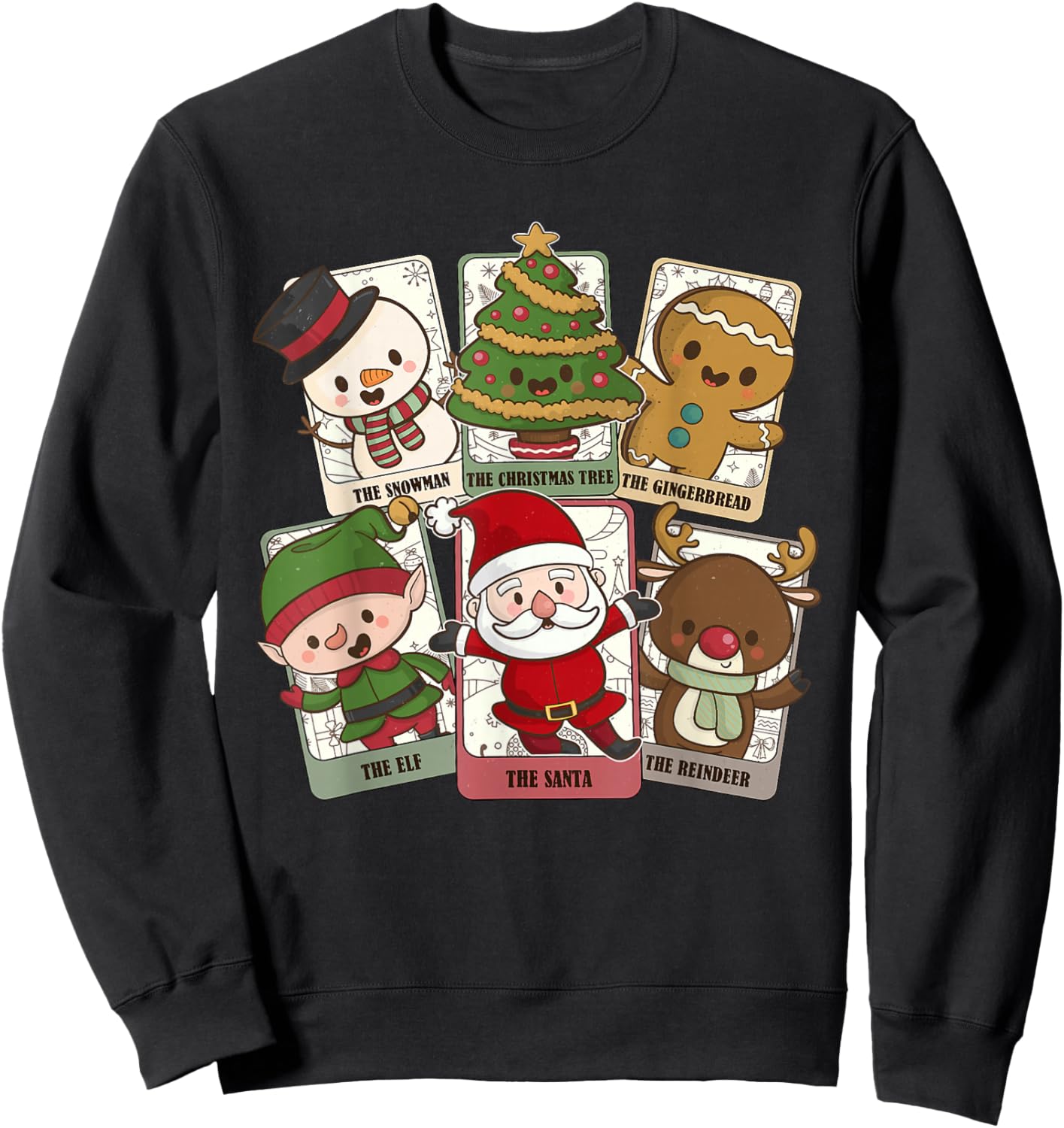 Retro Tarot Card Christmas Santa Elf Reindeer Gingerbread Sweatshirt - Sweatshirt | Black
