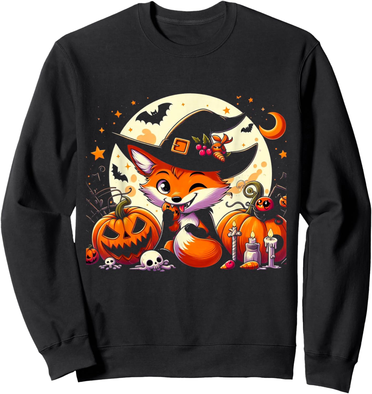Halloween Fox Witch Pumpkin Fox Sweatshirt - Sweatshirt | Black