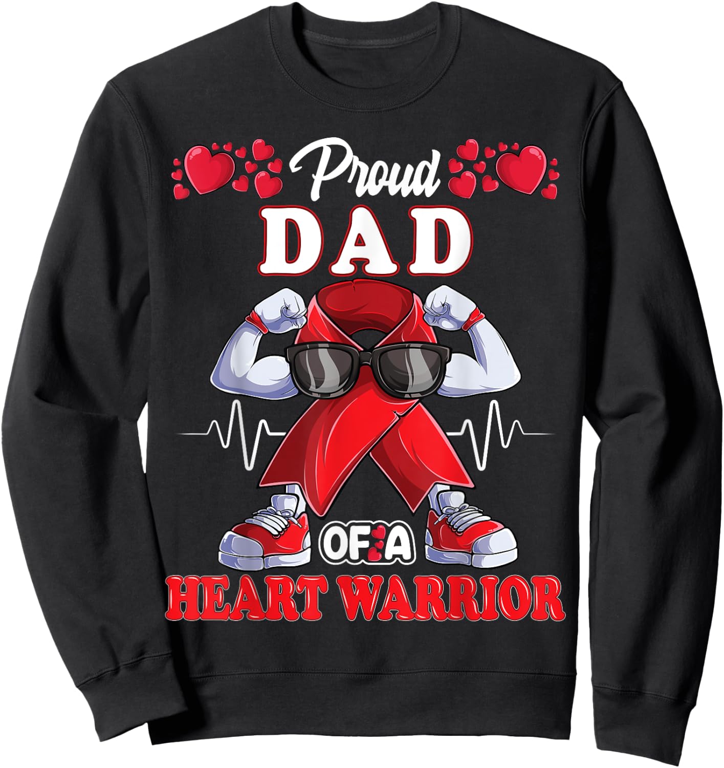 Proud Dad of a Heart Warrior CHD Awareness red ribbon Sweatshirt - Sweatshirt | Black