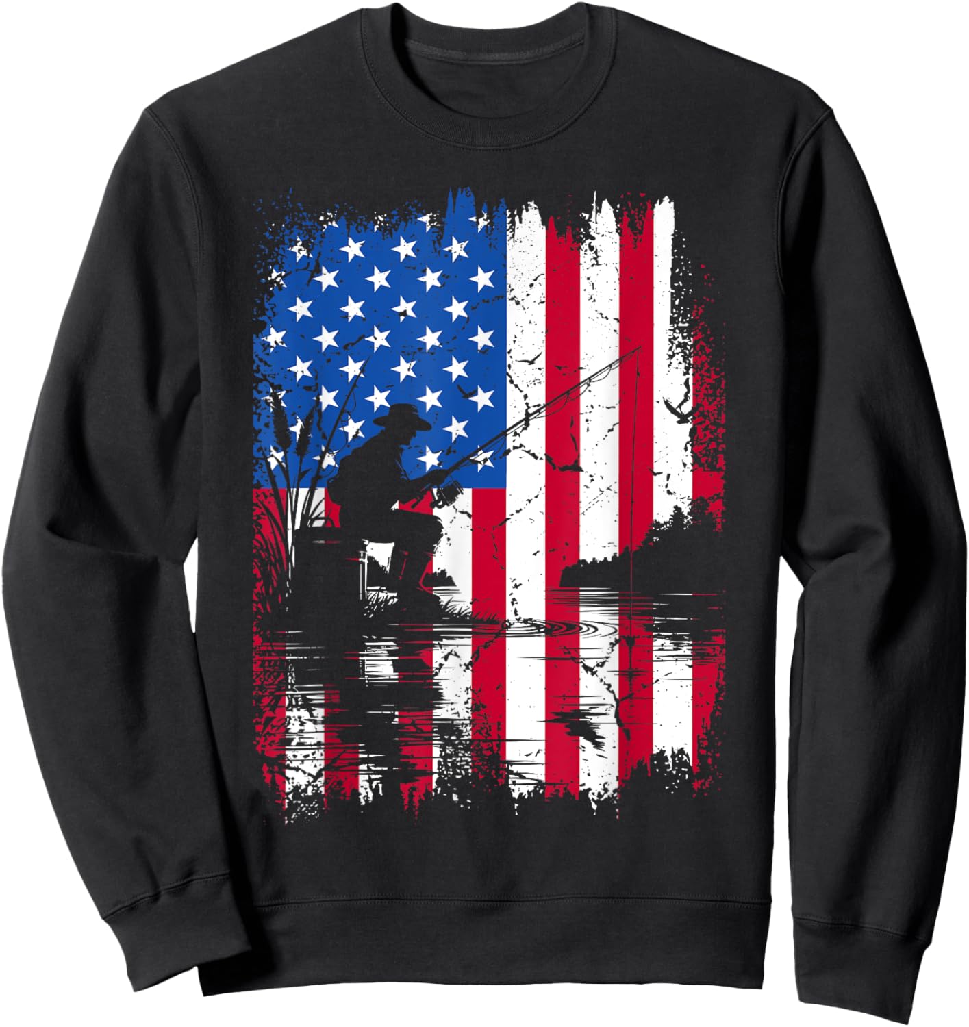 Funny Patriotic Fishermen USA American Flag 4th Of July Men Sweatshirt - Sweatshirt | Black