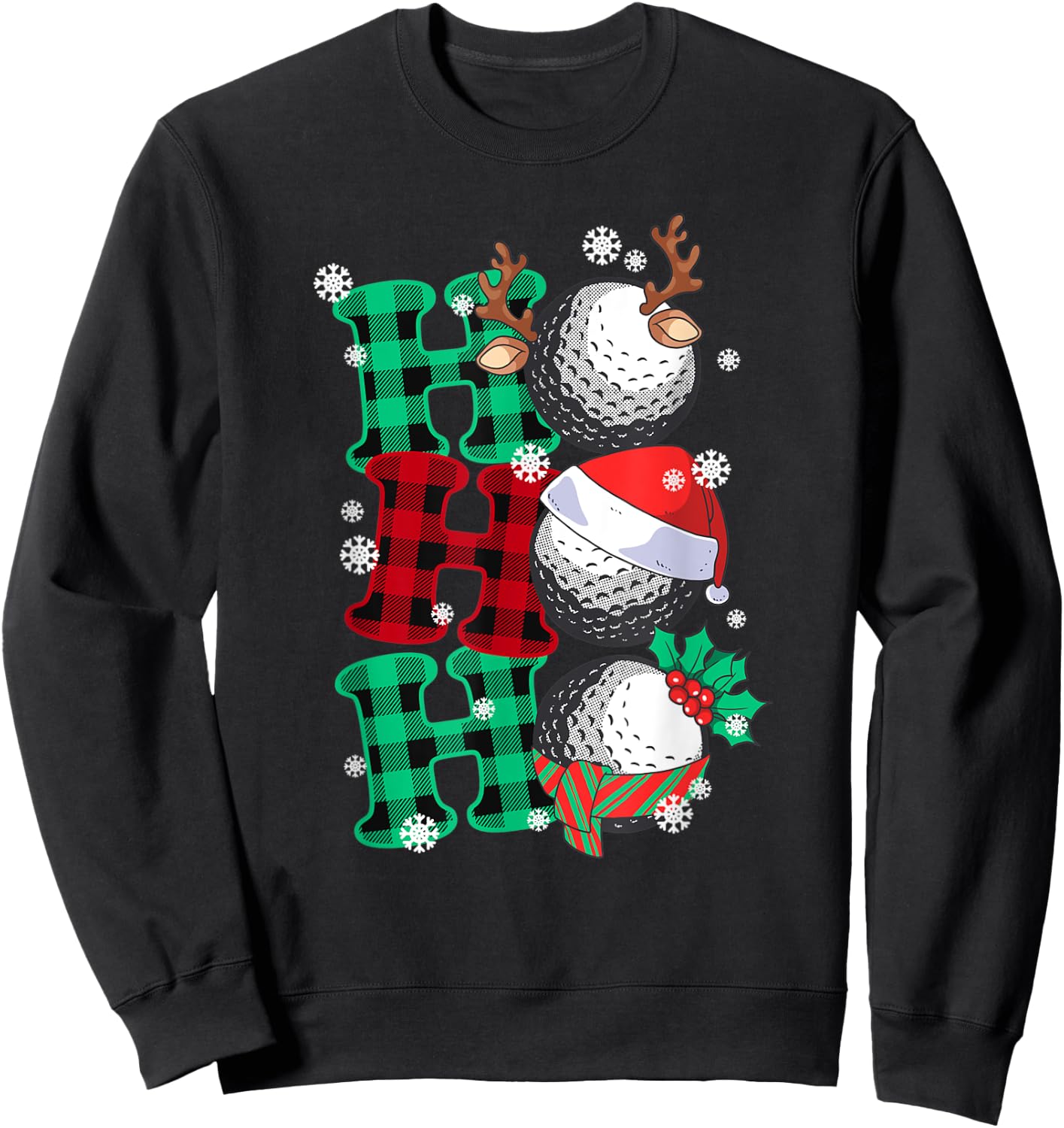 Christmas Ho-Ho-Ho Santa Reindeer Golf Pajama for Golfer Sweatshirt - Sweatshirt | Black