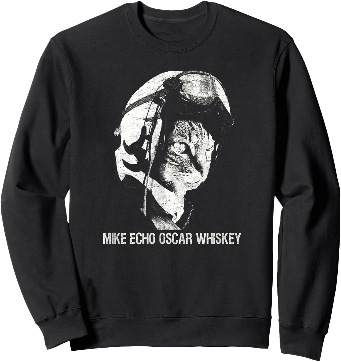 Mike Echo Oscar Whiskey MEOW Flying Cat Sweatshirt - Sweatshirt | Black