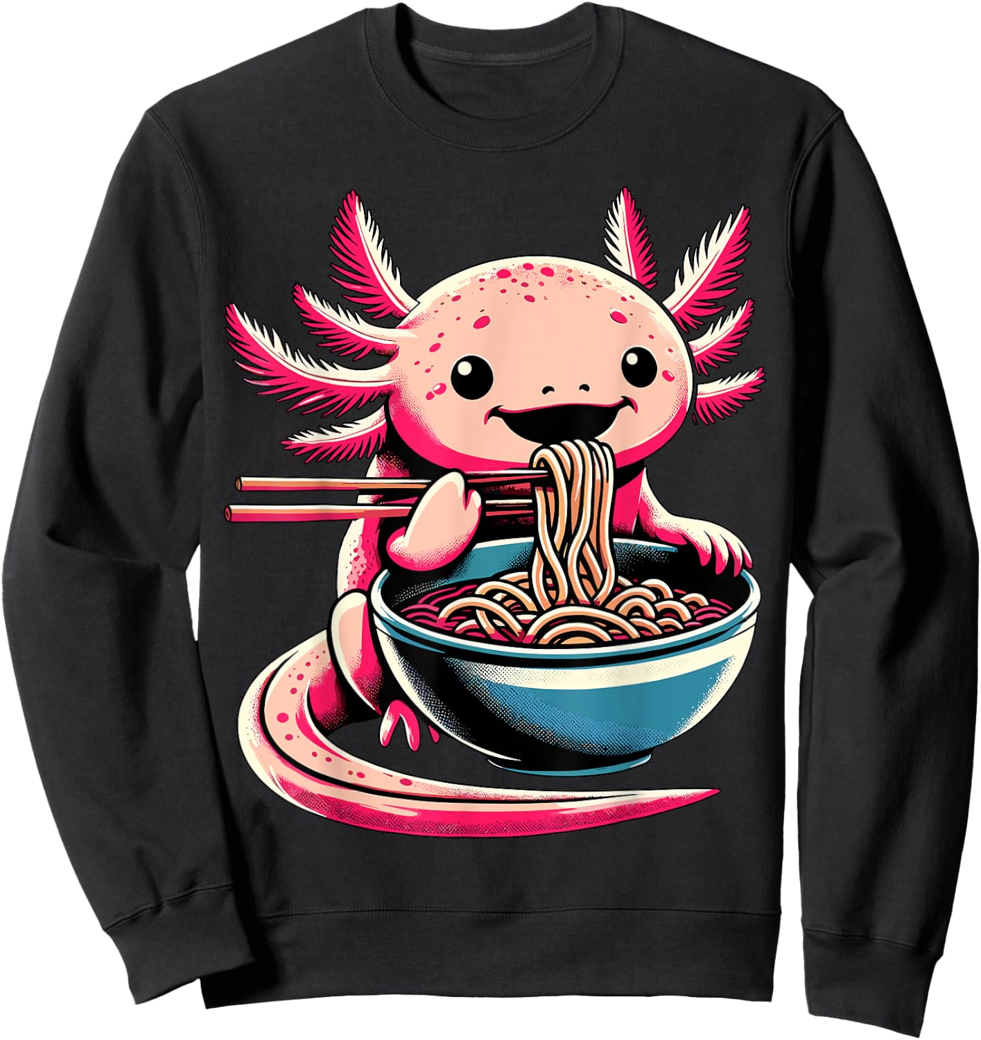 Kawaii Axolotl Eating Ramen Sweatshirt - Sweatshirt | Black