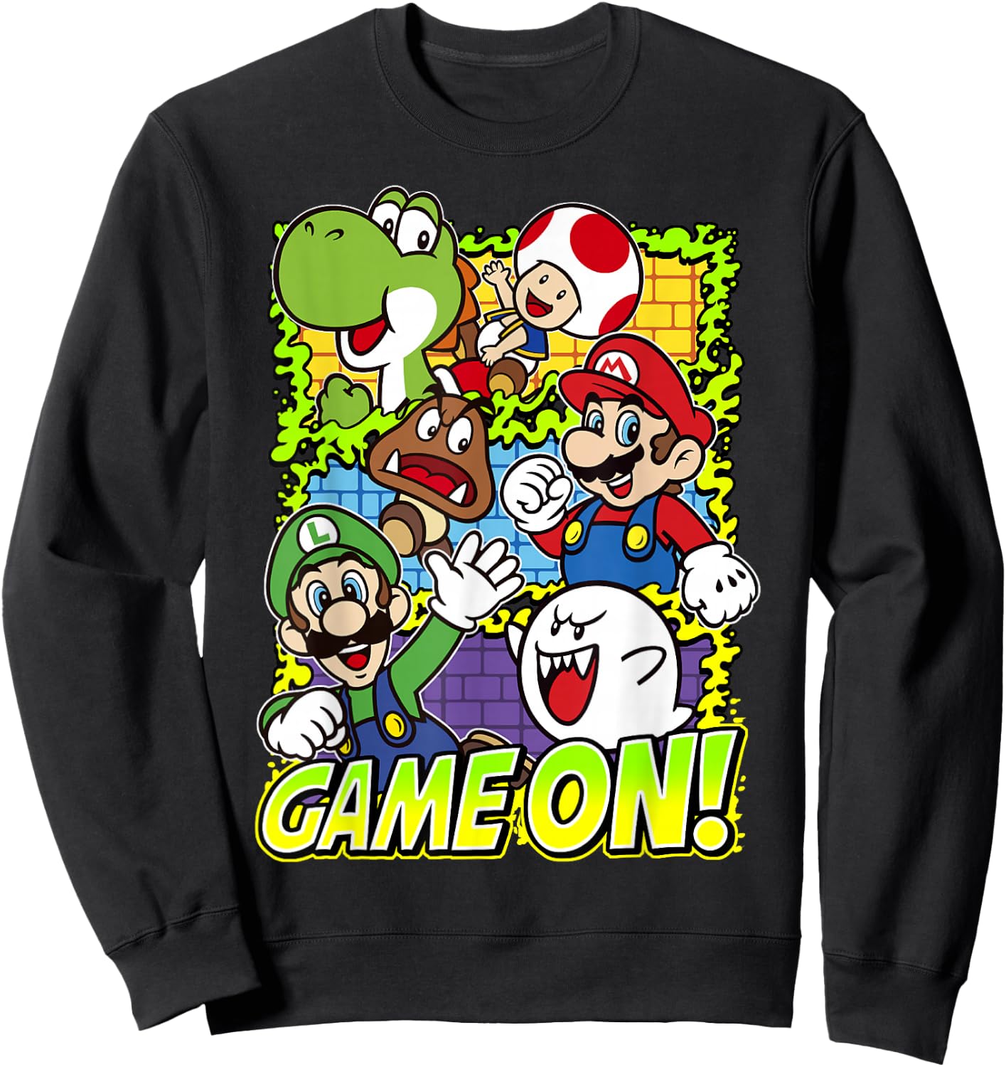 Super Mario Group Shot Game On Sweatshirt - Sweatshirt | Black