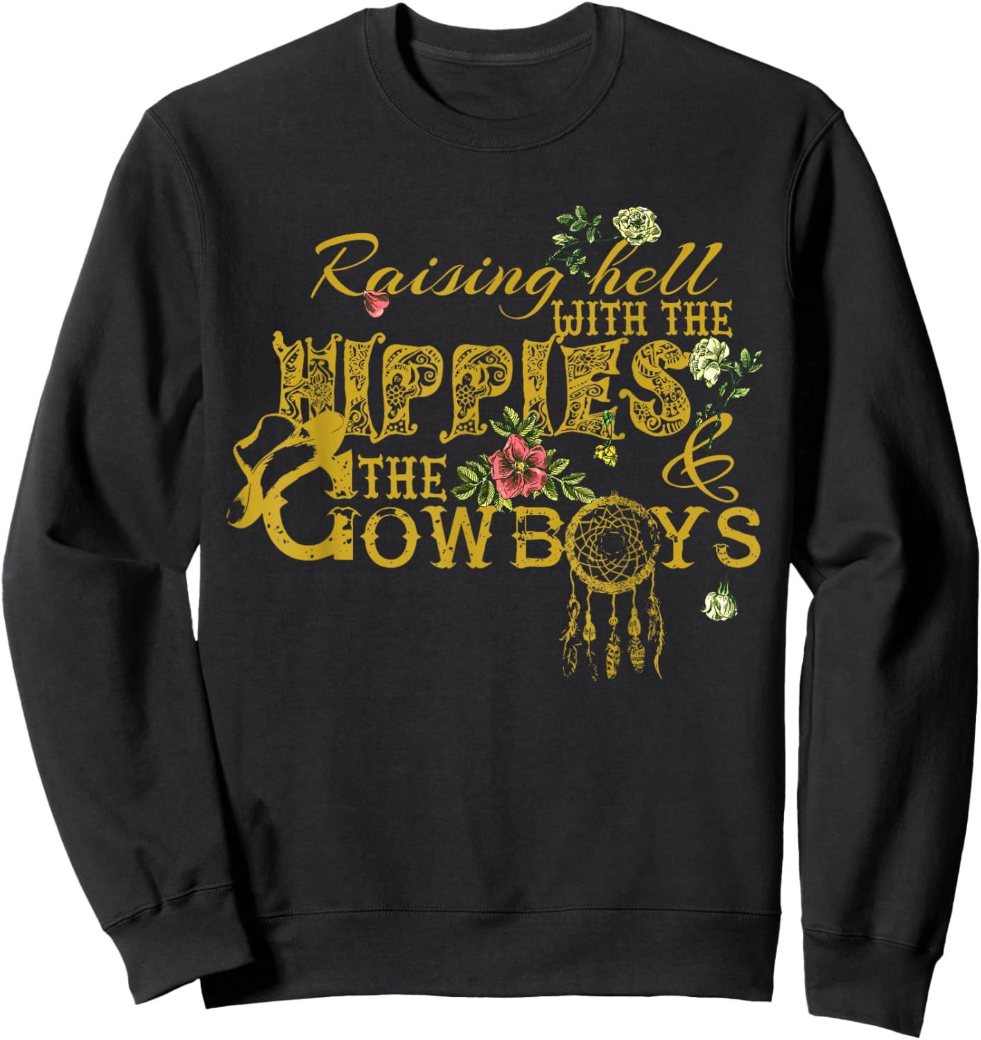 Raising Hell With The Hippies The Cowboys Black X-Small Vintage Casual Sweatshirt - Sweatshirt | Black