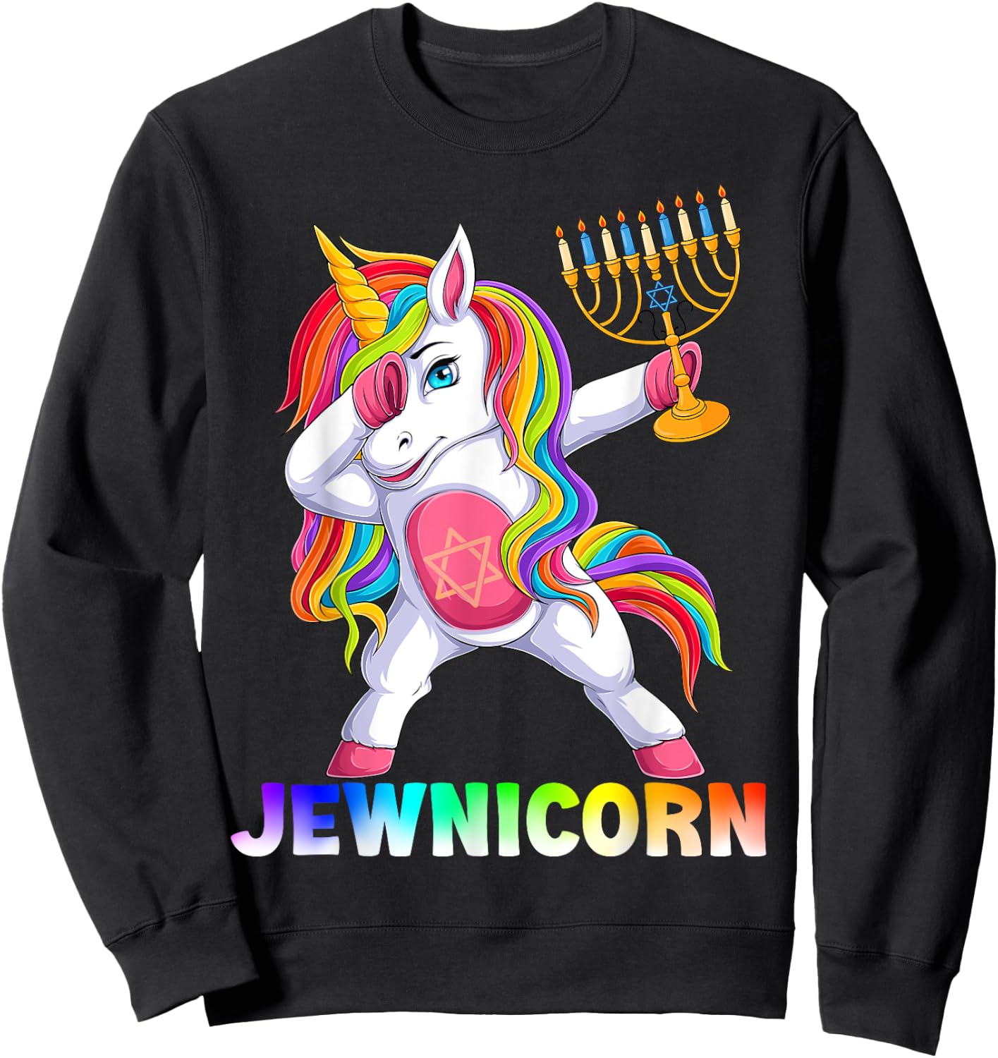 Hanukkah Dabbing Unicorn Jewnicorn Chanukah Jewish Xmas Sweatshirt - Sweatshirt | Black