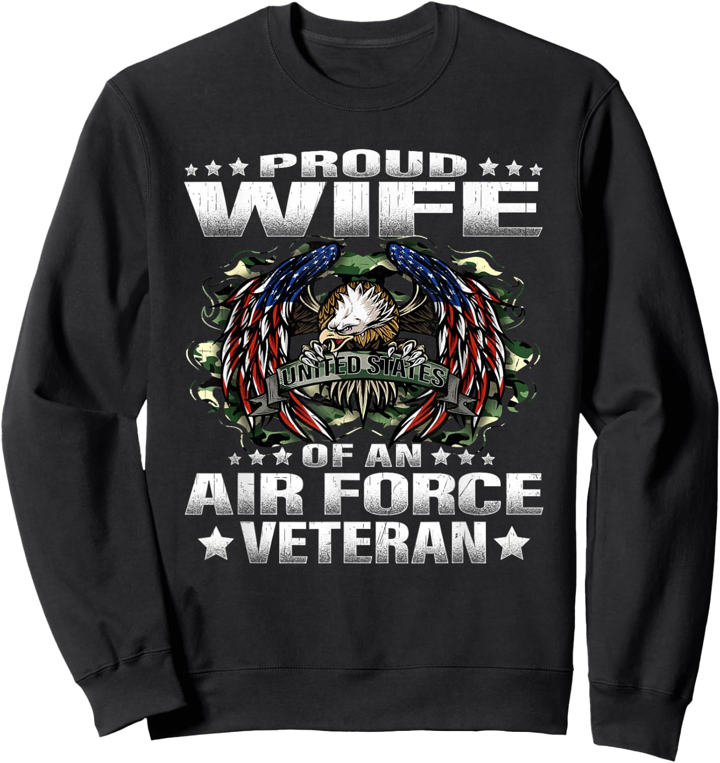 Proud Wife Of An Air Force Veteran Military Vet Spouse Gifts Sweatshirt - Sweatshirt | Black