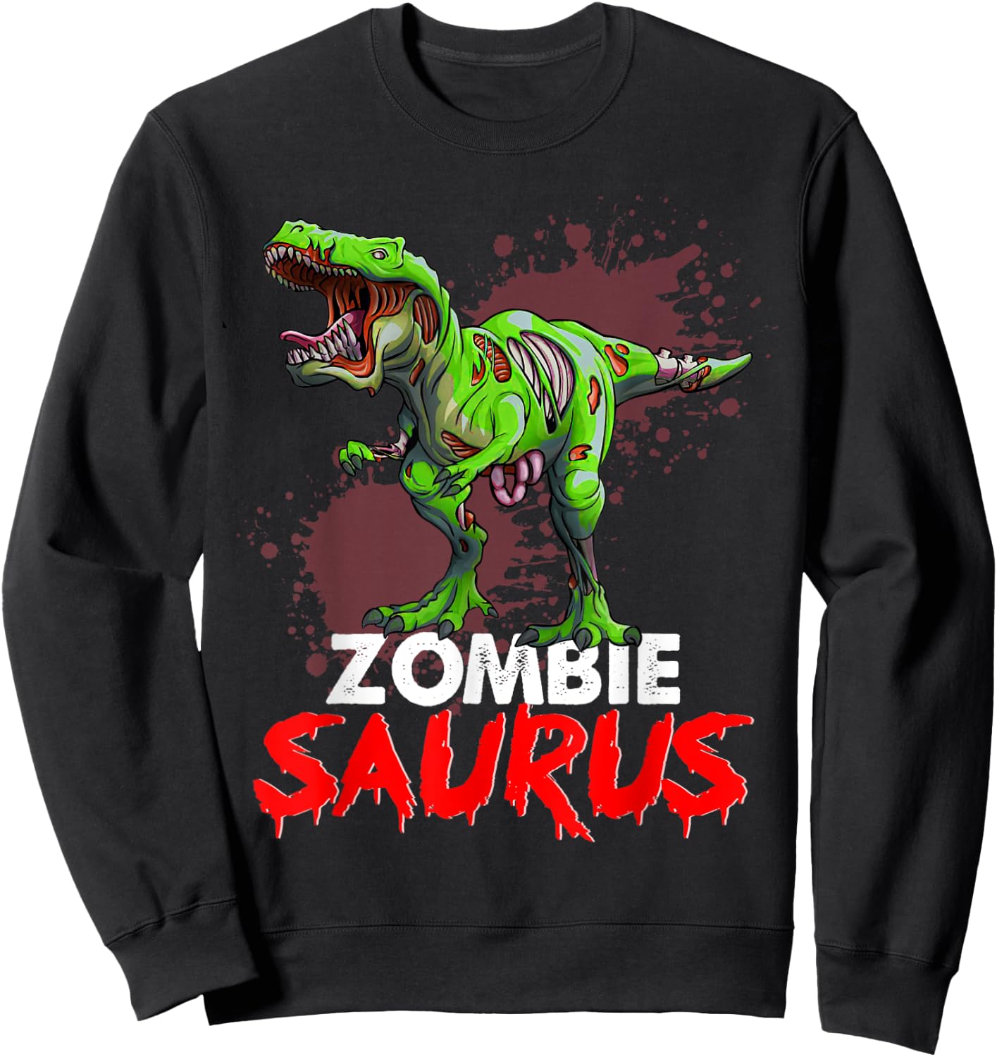 Zombie Saurus Skeleton Dinosaur T Rex Zombie Halloween Boys Sweatshirt - Sweatshirt | Black