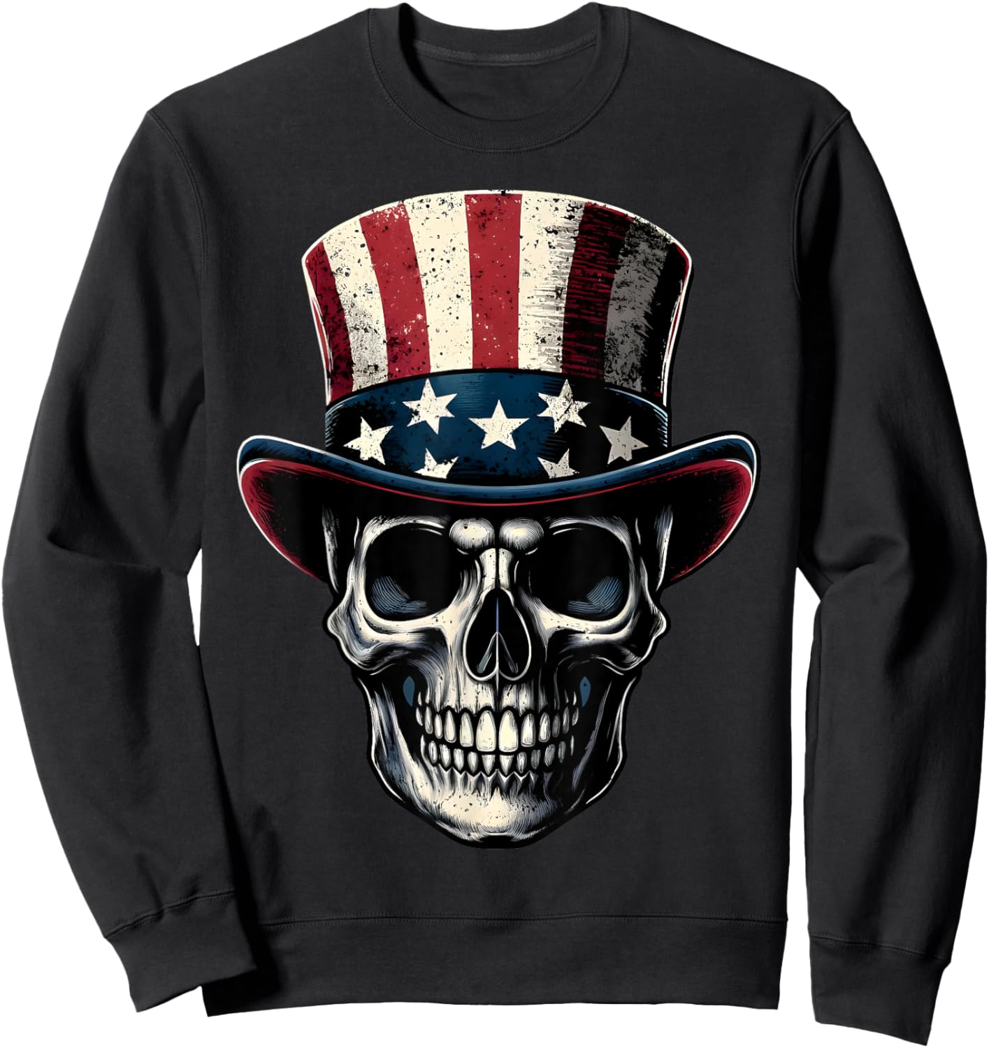 4th Of July Shirt American Flag Skull Skeleton Men Sweatshirt - Sweatshirt | Black