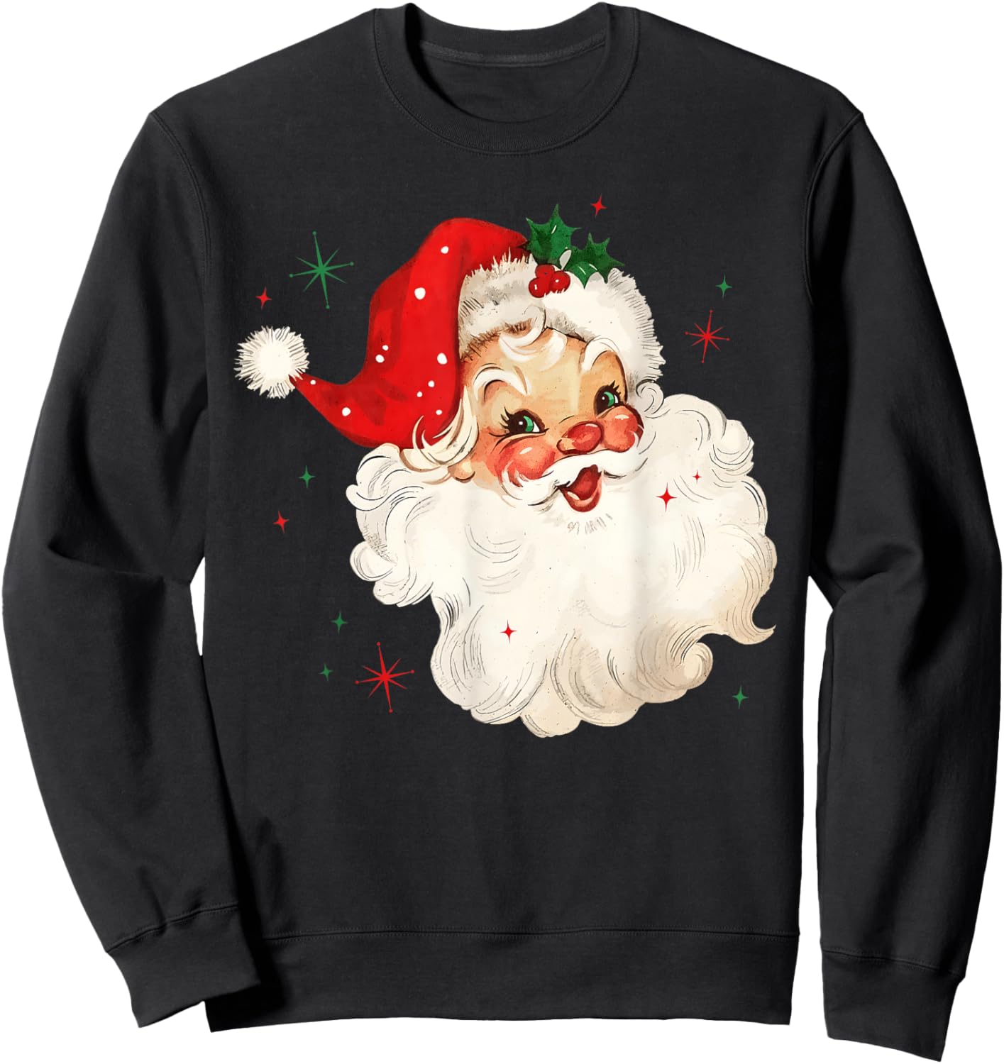 Retro Vintage Santa Claus Merry Christmas Holiday Season Sweatshirt - Sweatshirt | Black