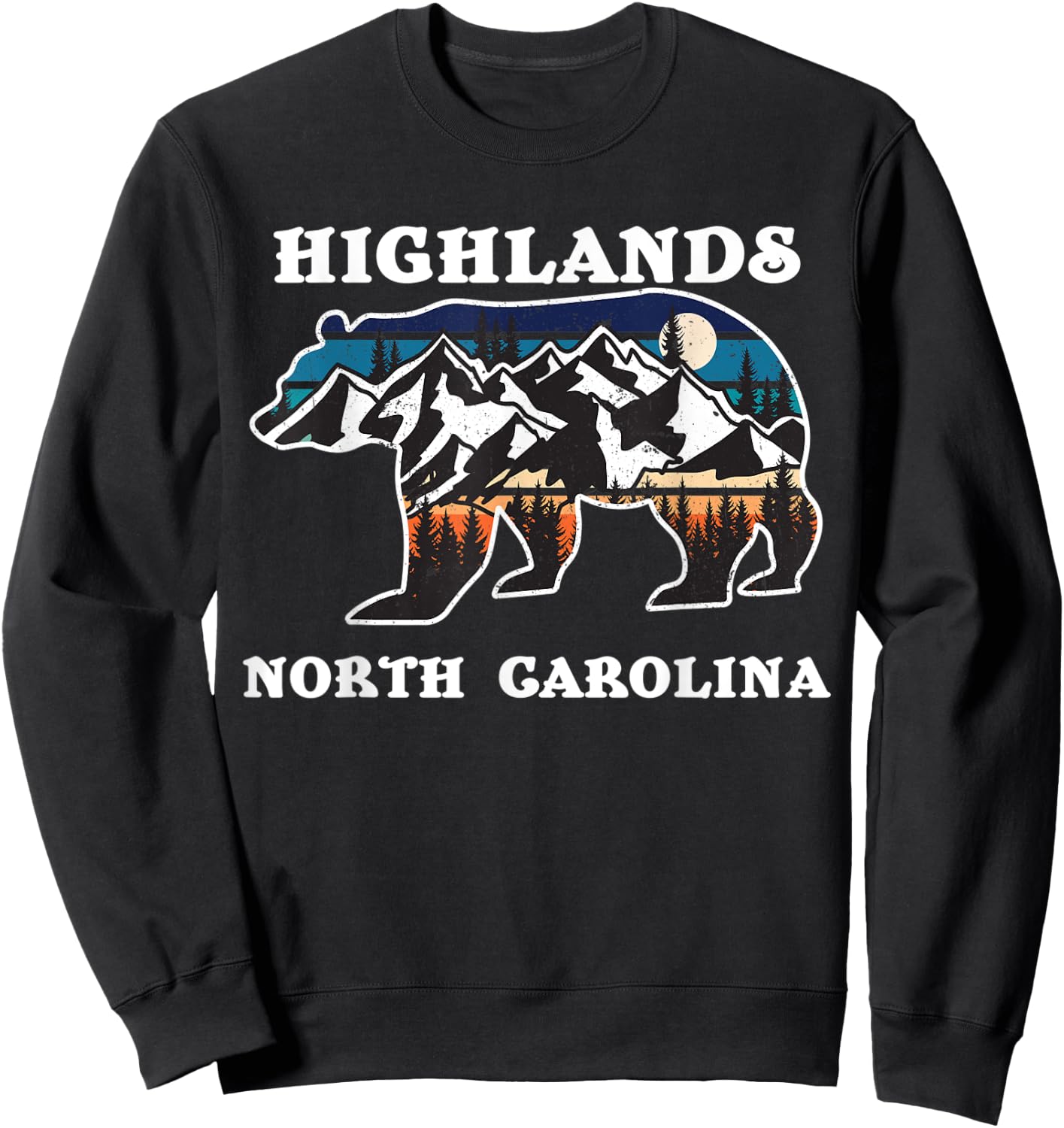Highlands North Carolina NC State Vintage Retro Bear Graphic Sweatshirt - Sweatshirt | Black