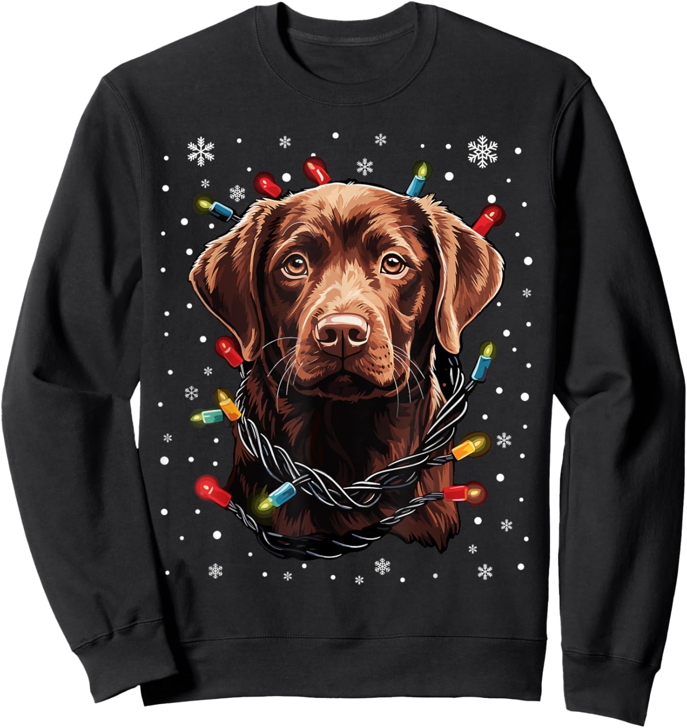 Chocolate Labrador Dog Christmas Lights Santa Hat Xmas Men Women Kids Sweatshirt - Sweatshirt | Black