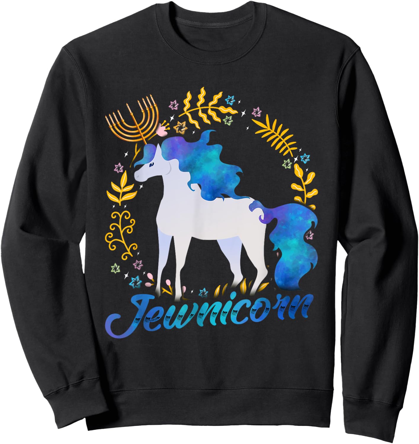 Jewnicorn Funny Jewish Unicorn Chanukah Hanukkah Jew Gift Sweatshirt - Sweatshirt | Black