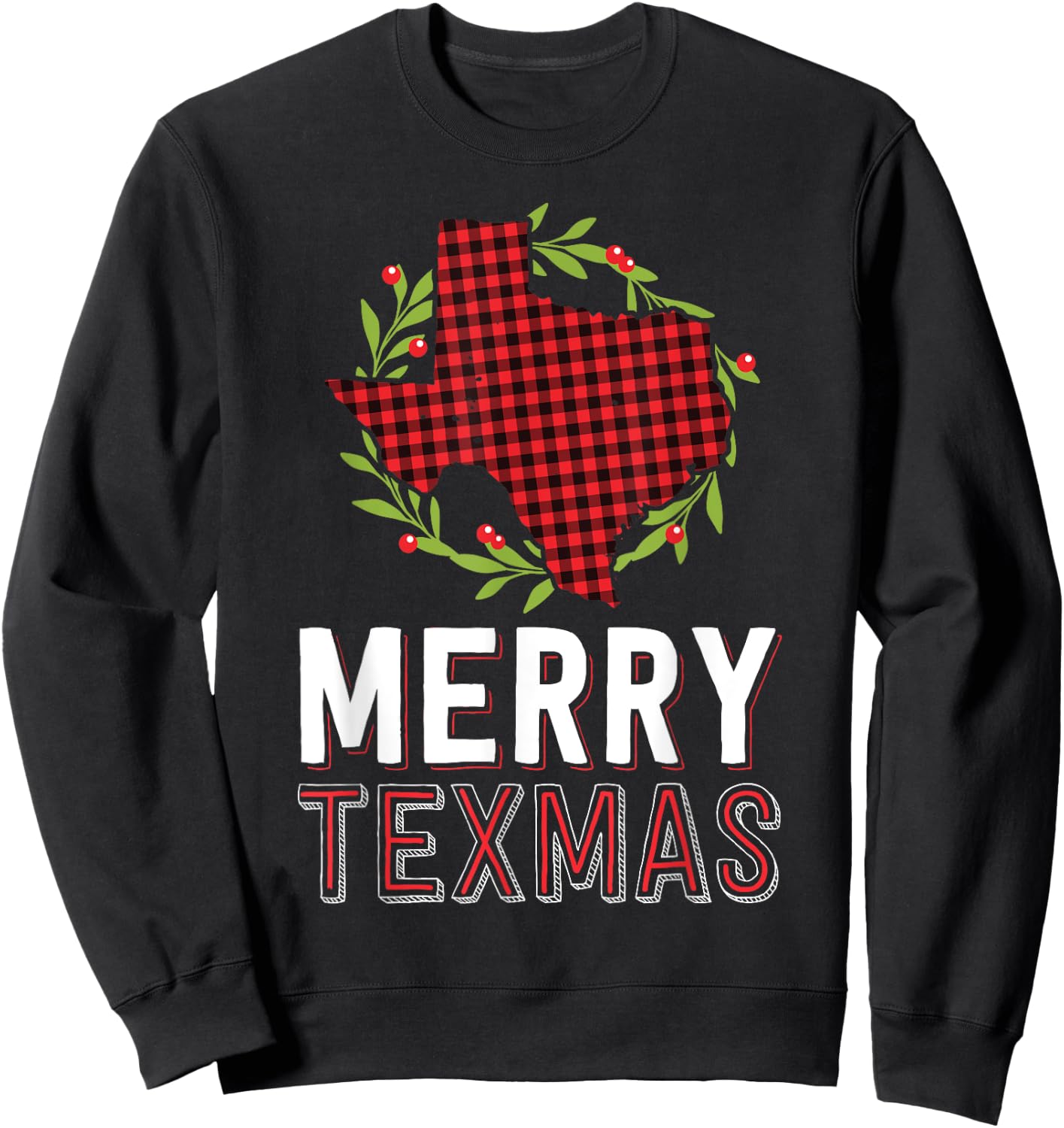 Merry Texmas Texas Yall Red Buffalo Plaid Family Christmas Sweatshirt - Sweatshirt | Black