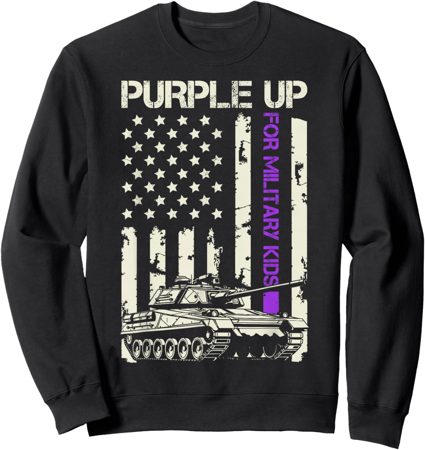 Purple Up For Military Kids USA Flag Military Child Month Sweatshirt - Sweatshirt | Black