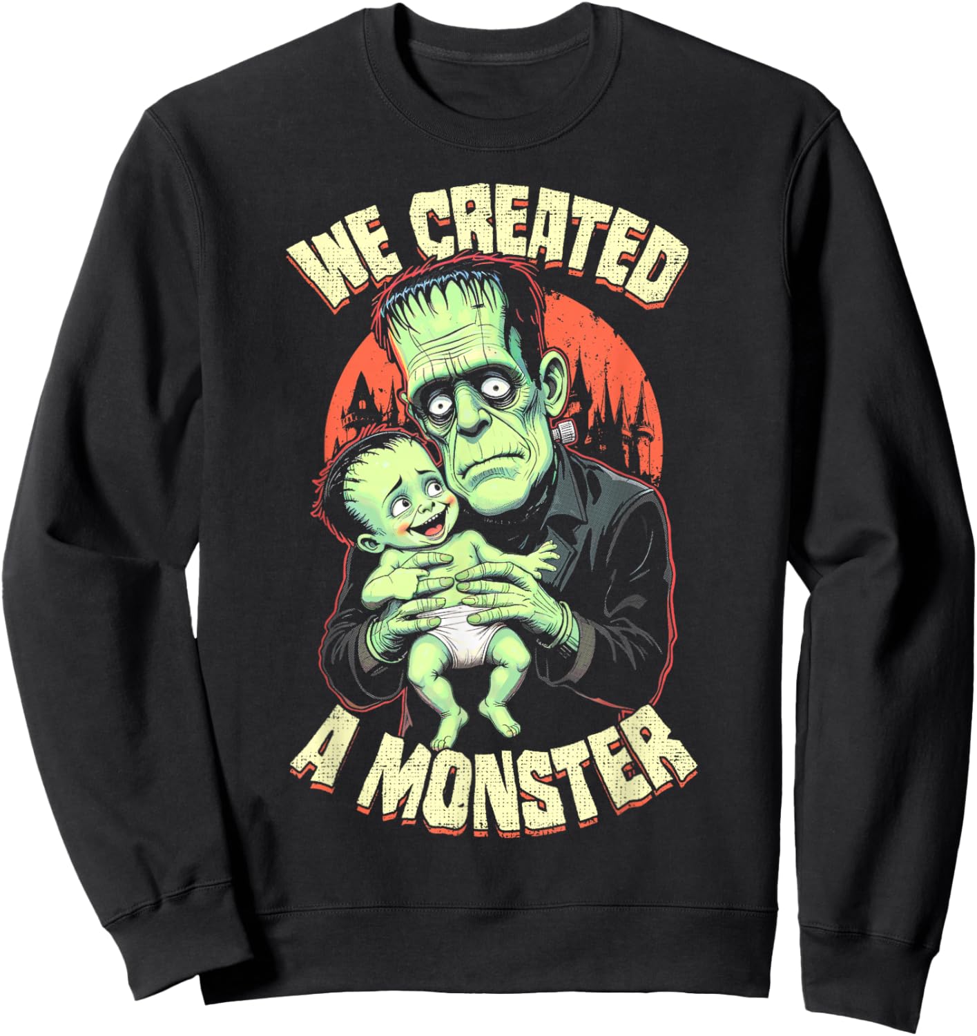 New Father, First Baby Monster Frankenstein Halloween Sweatshirt - Sweatshirt | Black