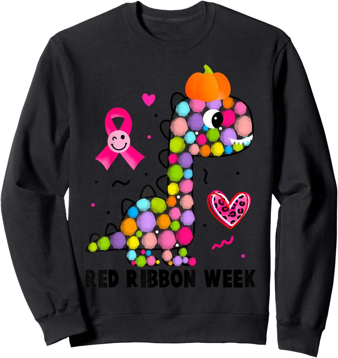 We Wear Red Ribbon Week Awareness Cute Dino Red Ribbon Week Sweatshirt - Sweatshirt | Black