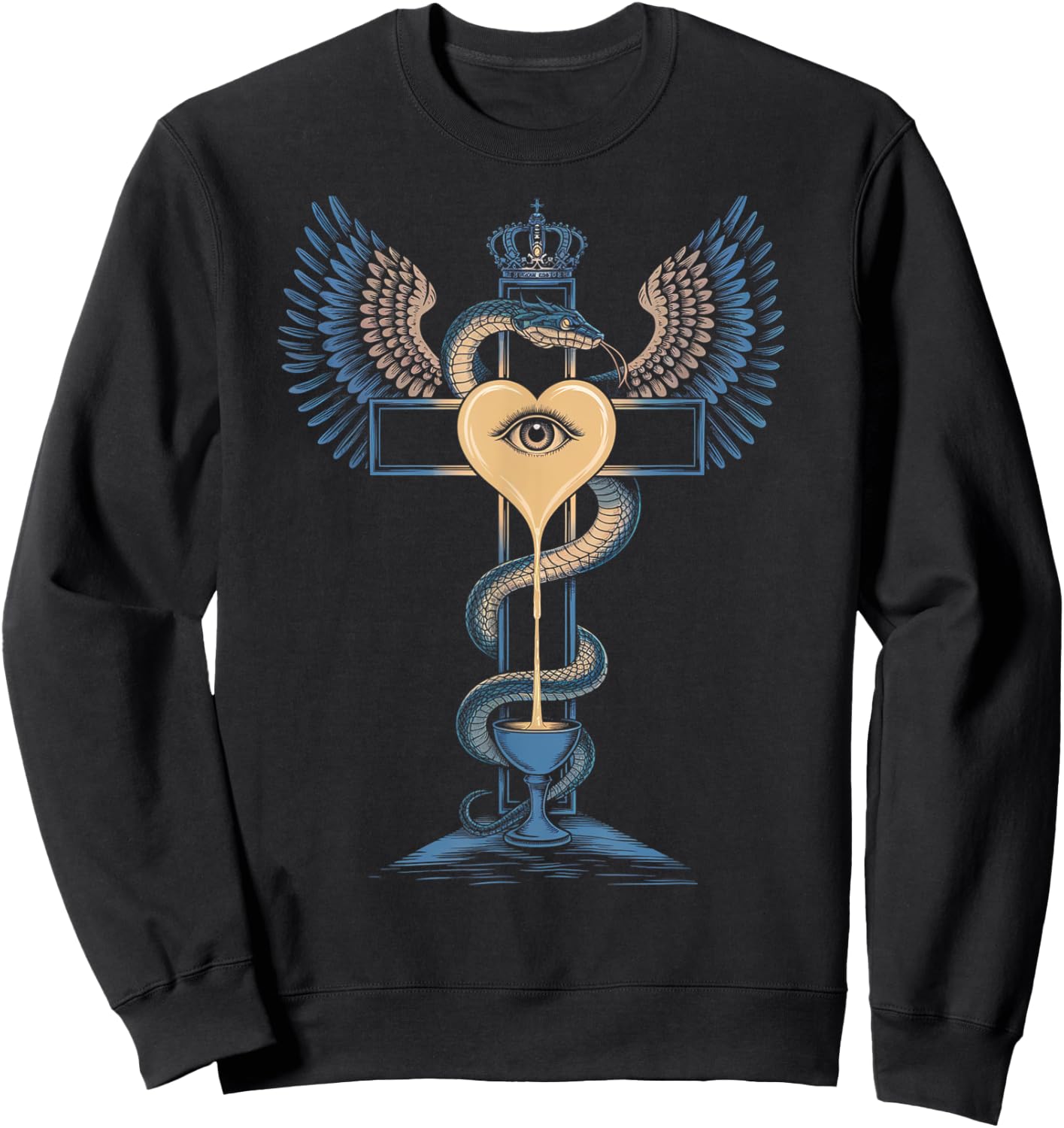 Cross Heart Holy Grail Crown Wings Nectar Immortality Serpnt Sweatshirt - Sweatshirt | Black