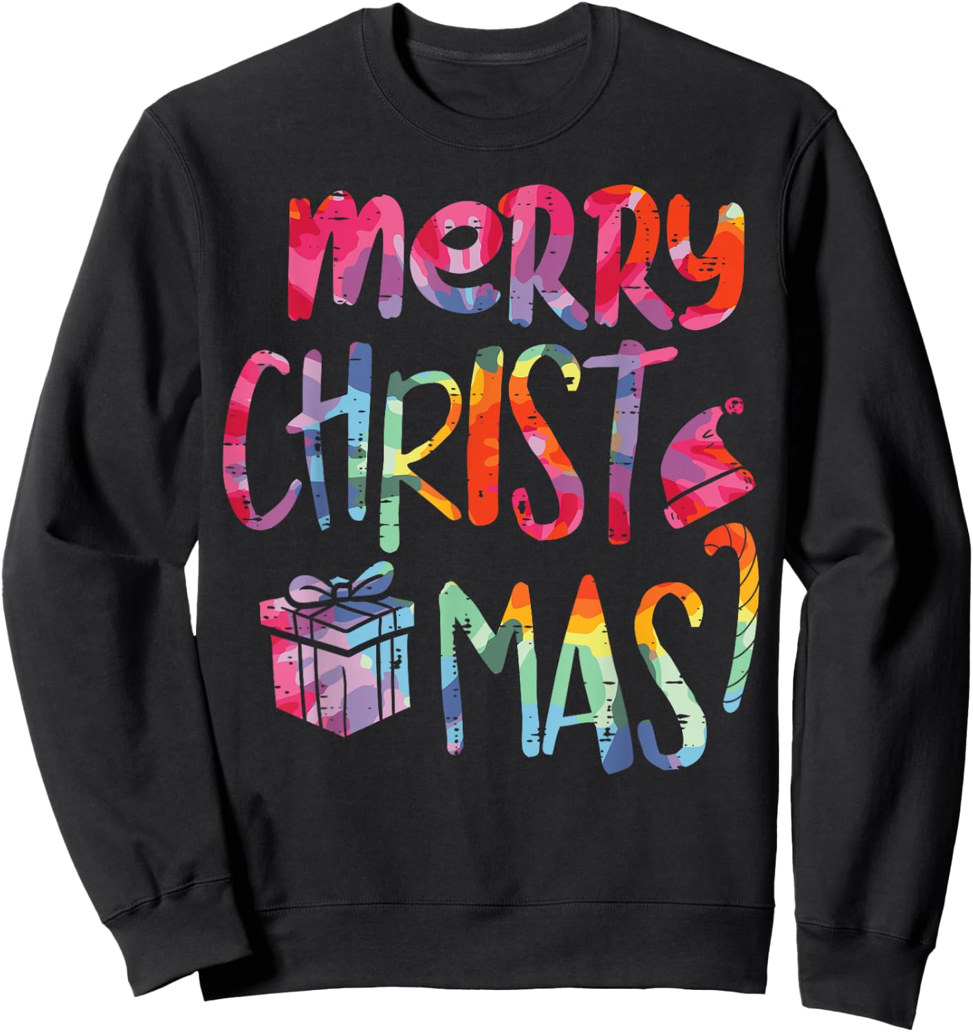 Merry Christmas Tie-Dye Xmas Holiday Men Women Kids Girl Boy Sweatshirt - Sweatshirt | Black