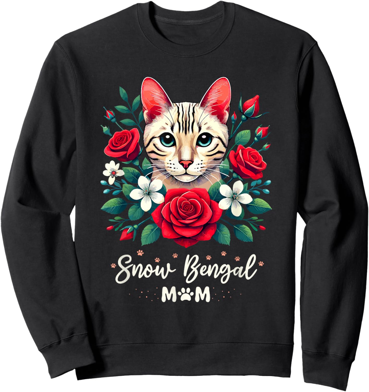 Roses Flowers Snow Bengal Mom Sweatshirt - Sweatshirt | Black