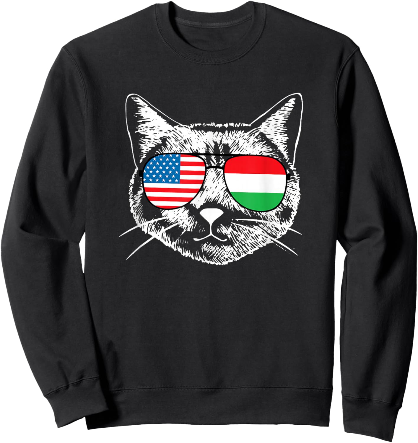 Half American And Hungarian Hungary Usa Flag Funny Cat Lover Sweatshirt - Sweatshirt | Black