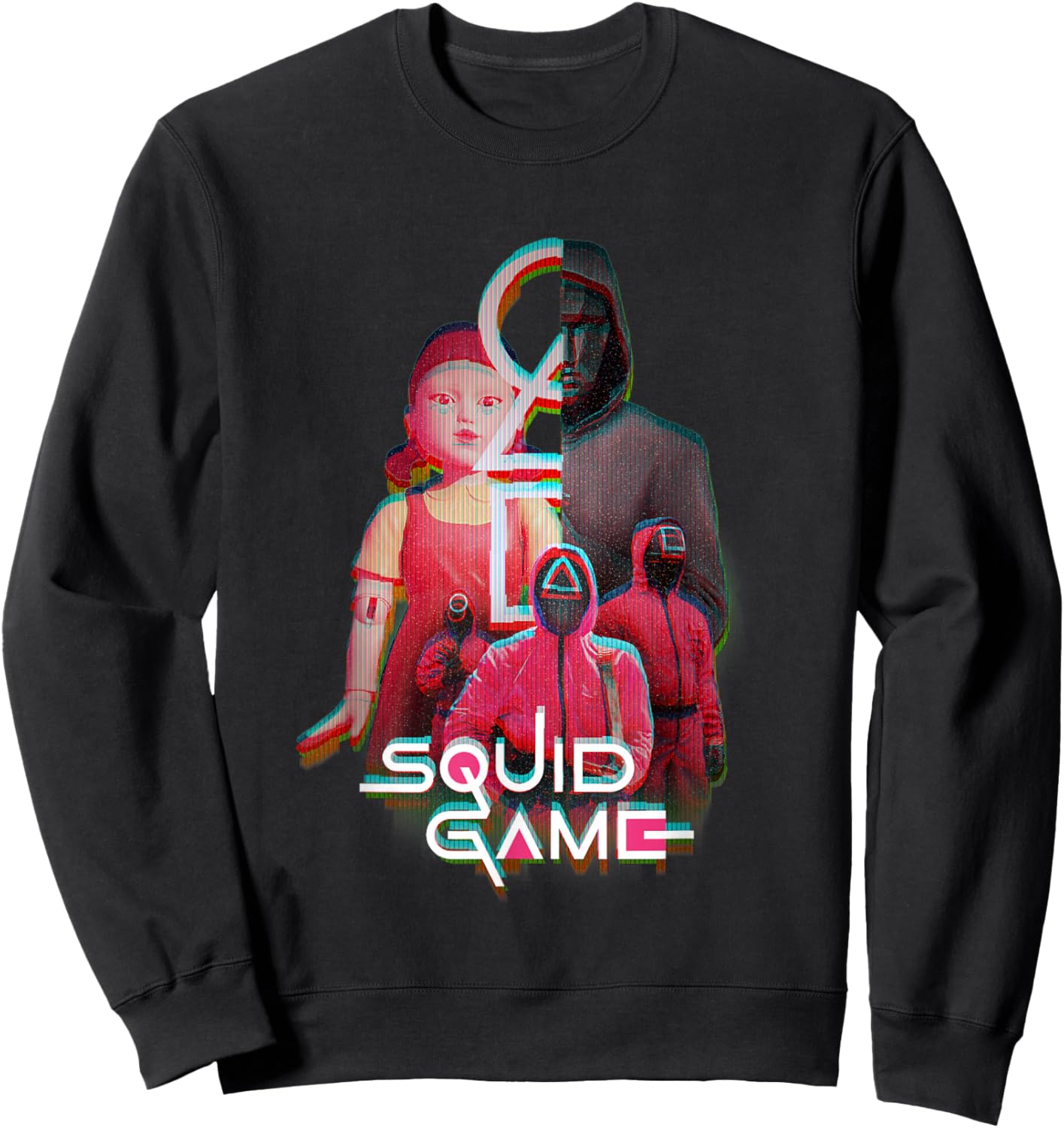 Squid Game 2 Front Man Split Face Glitch Logo Sweatshirt - Sweatshirt | Black