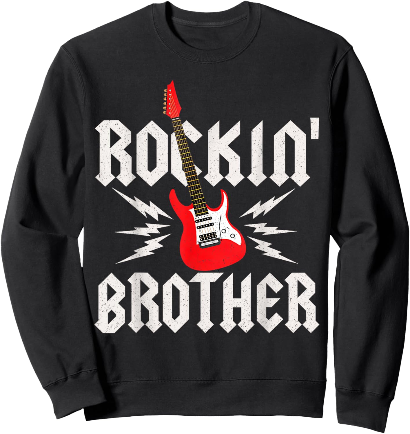 Brother Rockin One Birthday Family Matching Rock Guitar Sweatshirt - Sweatshirt | Black