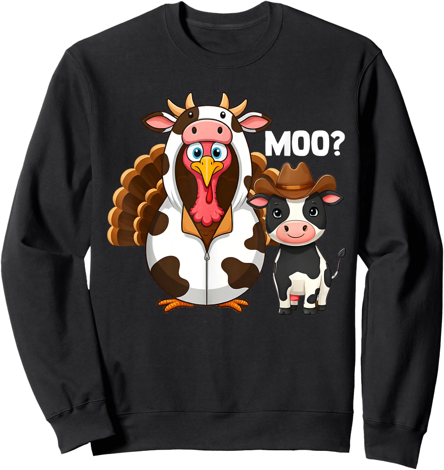 Thanksgiving Turkey Moo Cow Moo Sweatshirt - Sweatshirt | Black