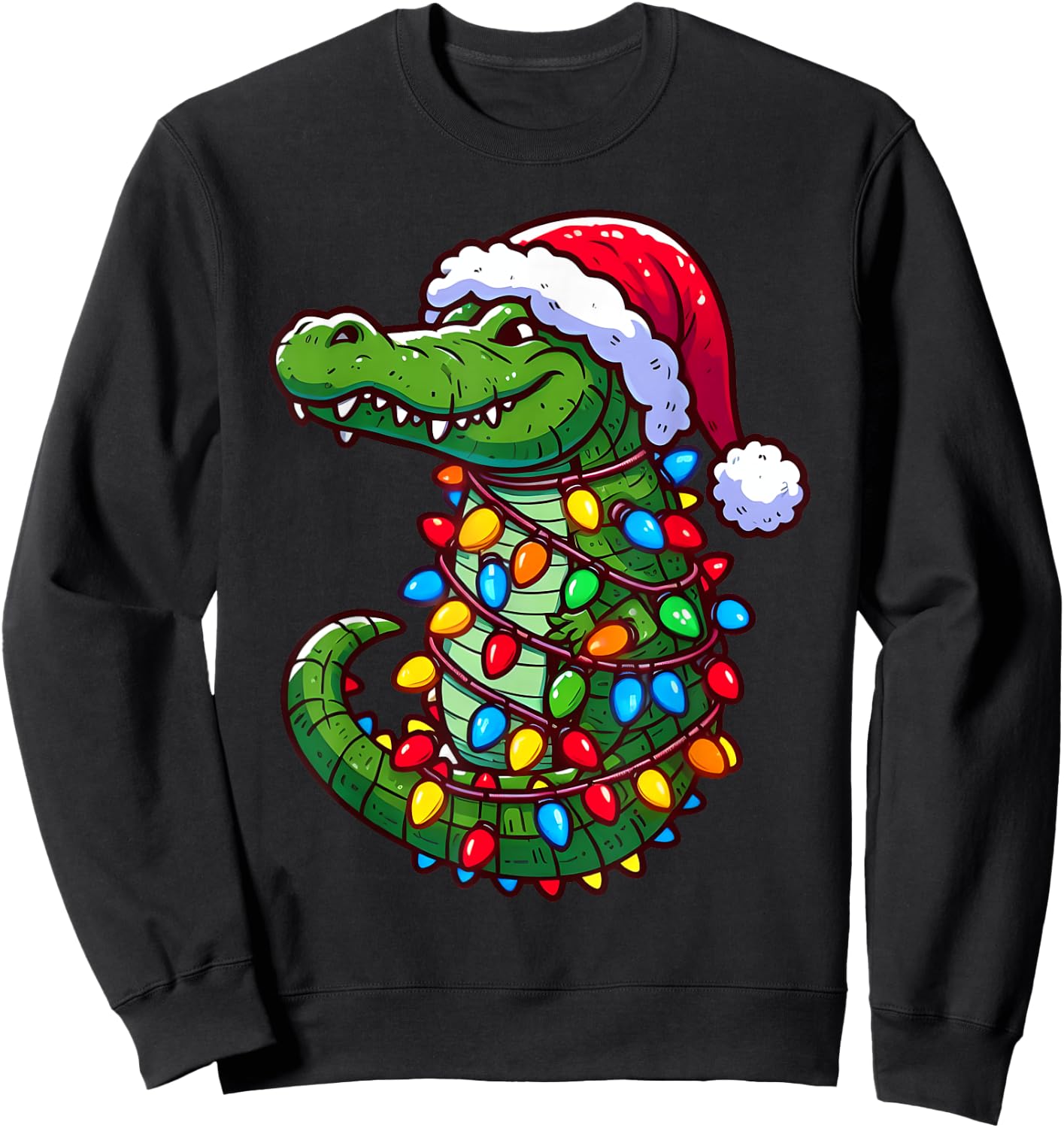 Funny Alligator Santa Hat Christmas Pajama Toddler Boys Kids Sweatshirt - Sweatshirt | Black