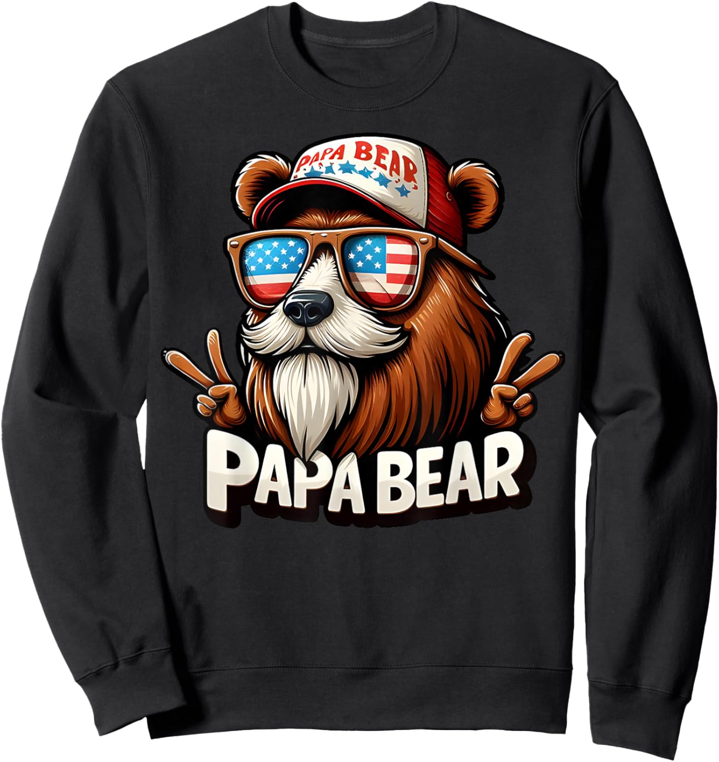 Papa Bear Shirt Fathers Day Gift US American Flag Best Dad Sweatshirt - Sweatshirt | Black
