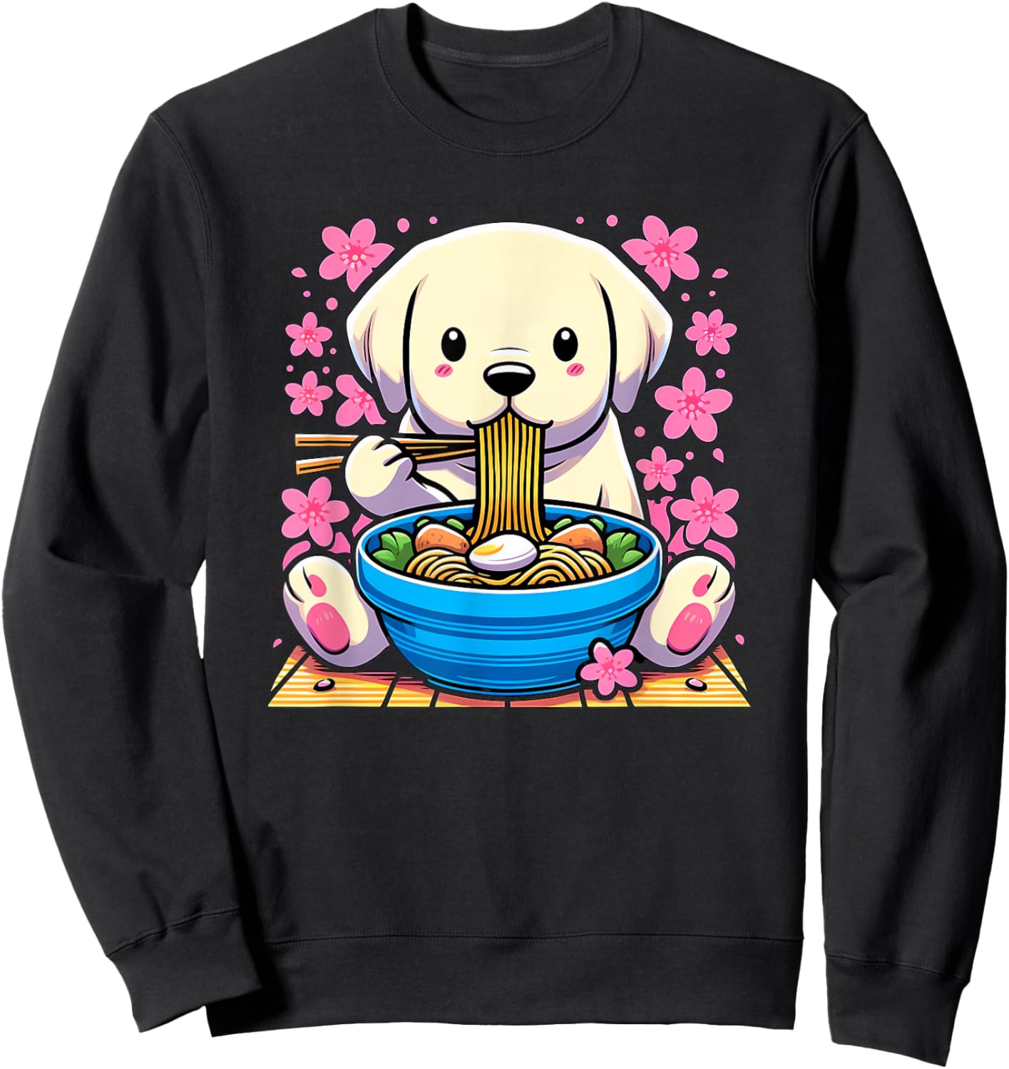 Kawaii Labrador Retriever dog Eating Ramen Sweatshirt - Sweatshirt | Black