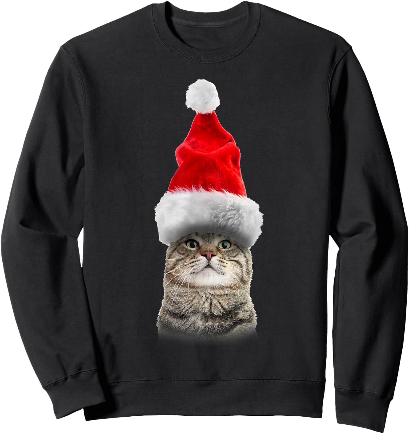 Christmas Tabby Cat in Santa Hat Meowy Christmas Fun T shirt Women Kids Sweatshirt - Sweatshirt | Black