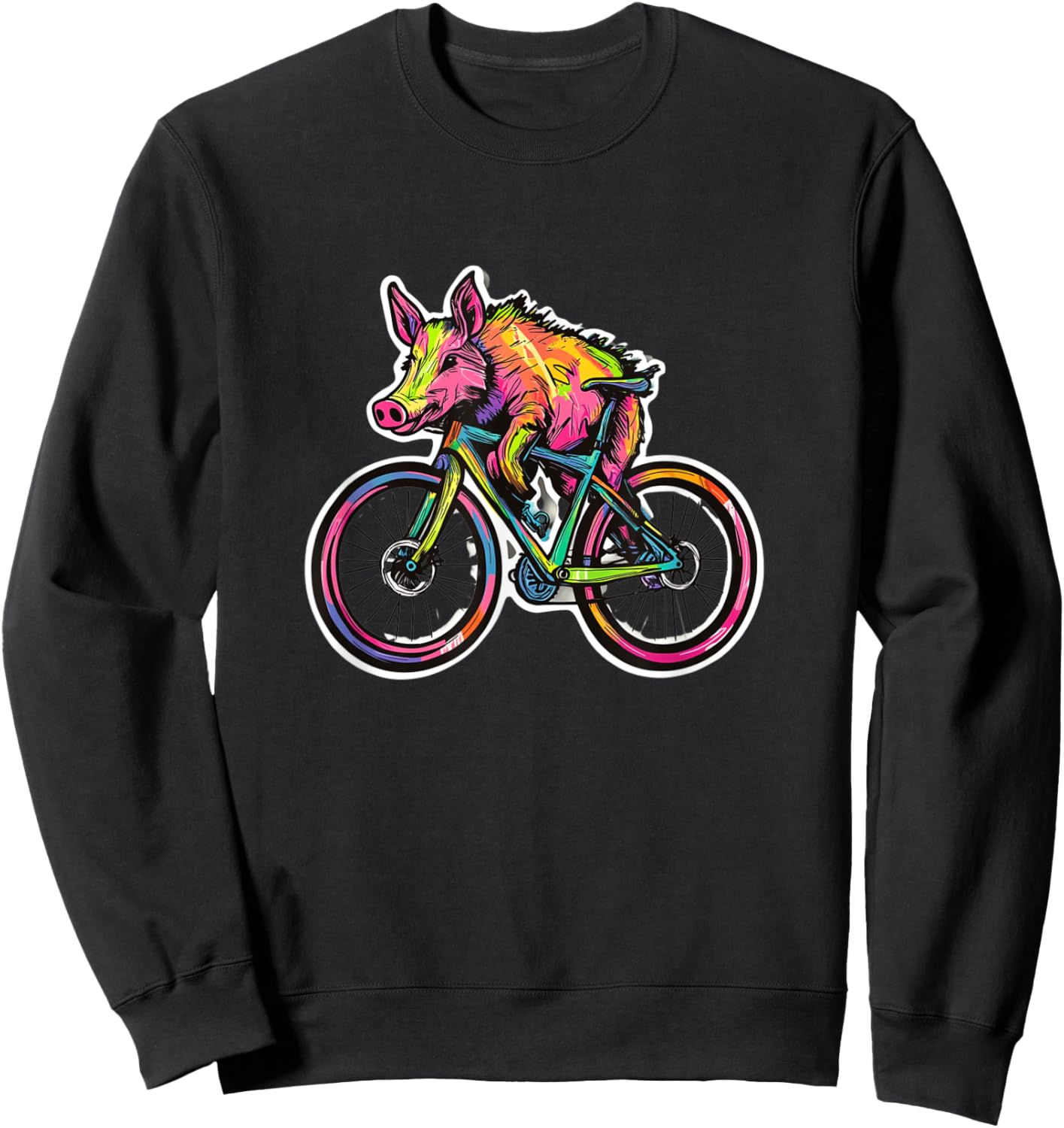 Rainbow Cyclist - Funny Pig Boar Riding Bike , Black, S Sweatshirt - Sweatshirt | Black