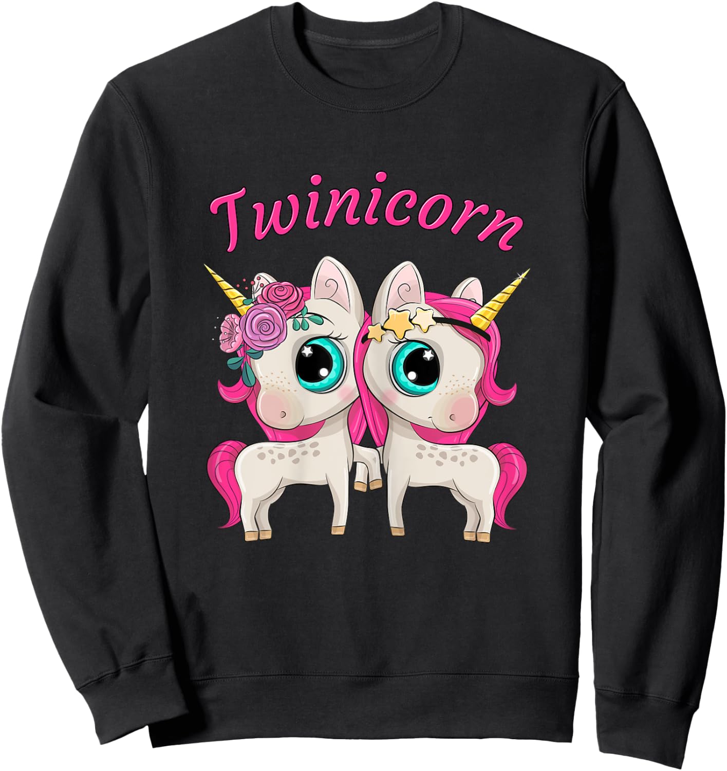 Twin Girls Twinicorn Women & Kids Sisters Cartoon Unicorns Sweatshirt - Sweatshirt | Black