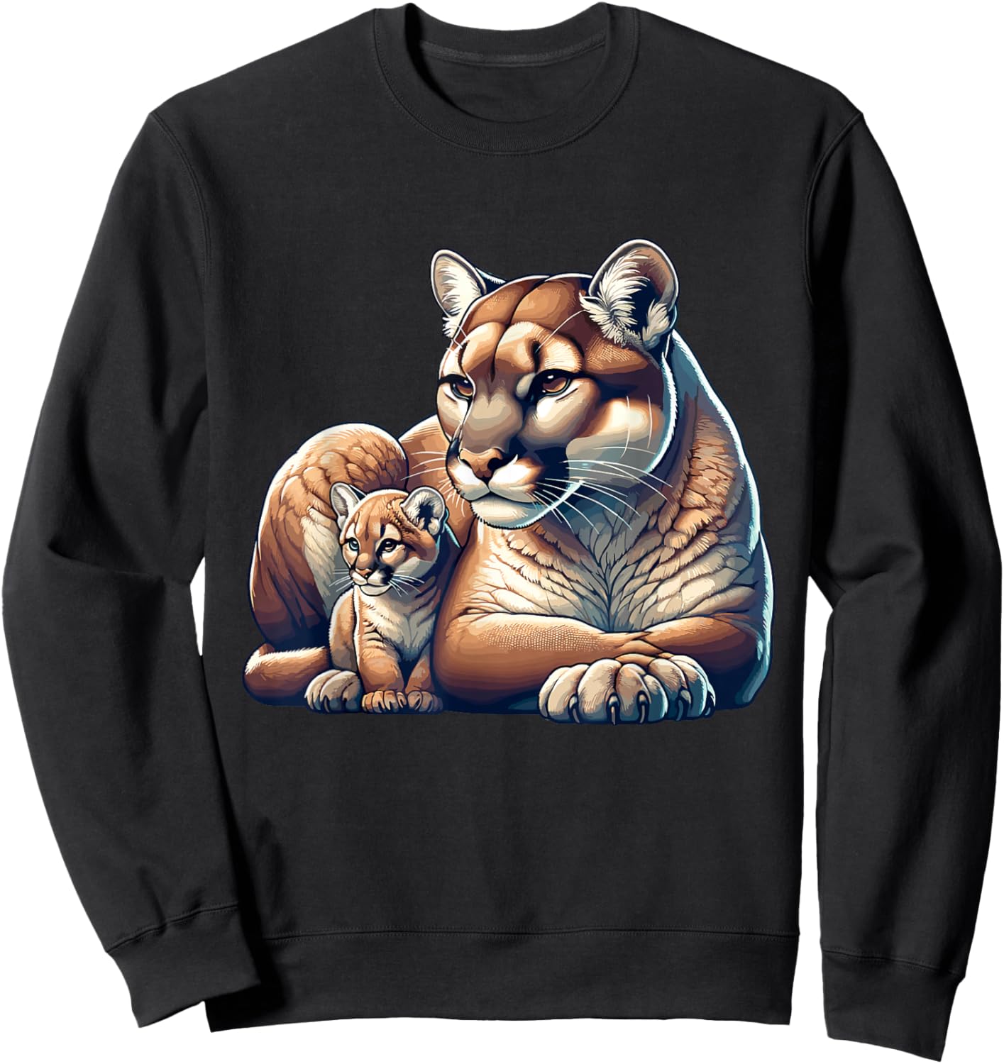 Mountain Lion Cougar Mom Baby Kitten Sweatshirt - Sweatshirt | Black