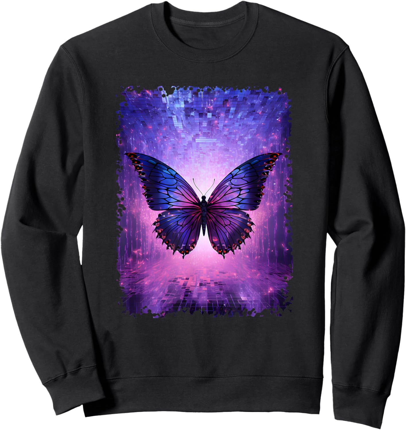 Butterfly Lover Insect Men Women Purple Glitch Butterfly Art Sweatshirt - Sweatshirt | Black