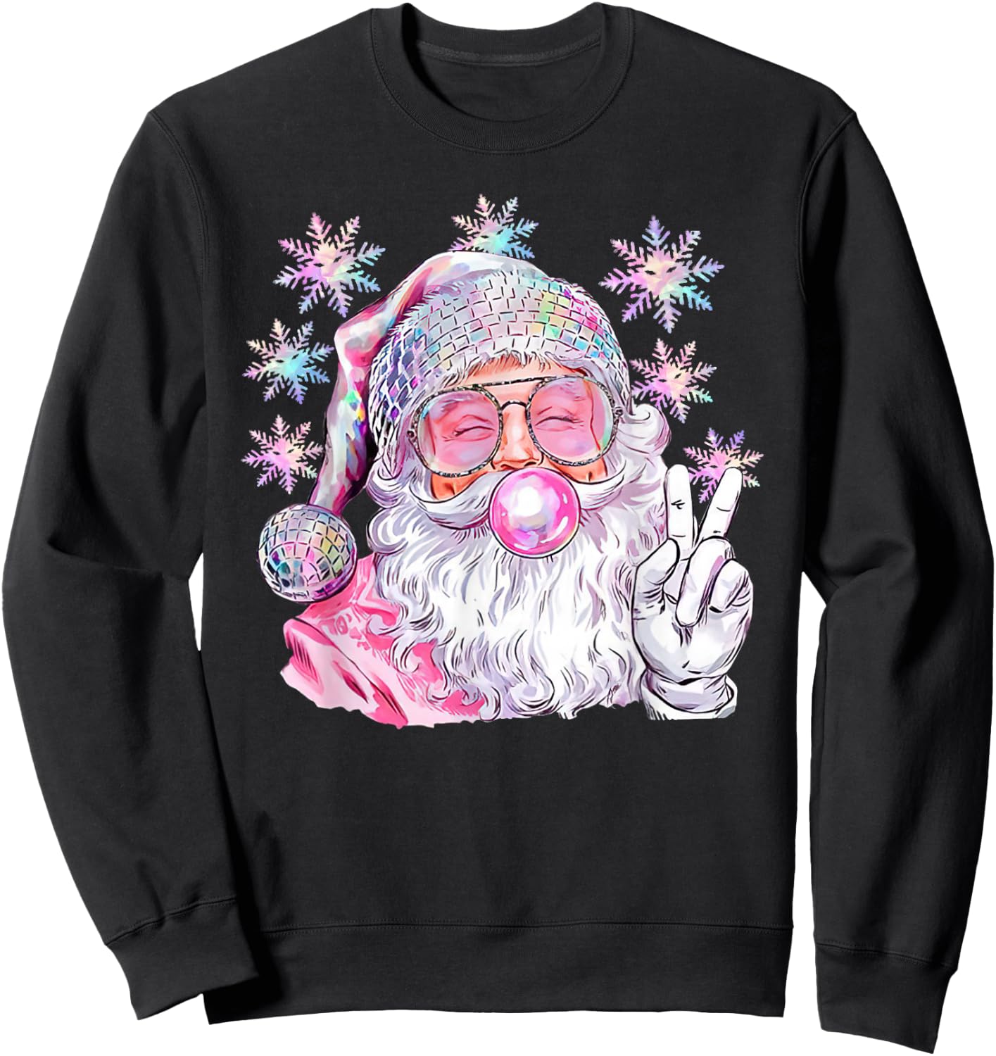 Vintage Retro Santa Christmas Pink Sunglasses Bubble Gum Sweatshirt - Sweatshirt | Black