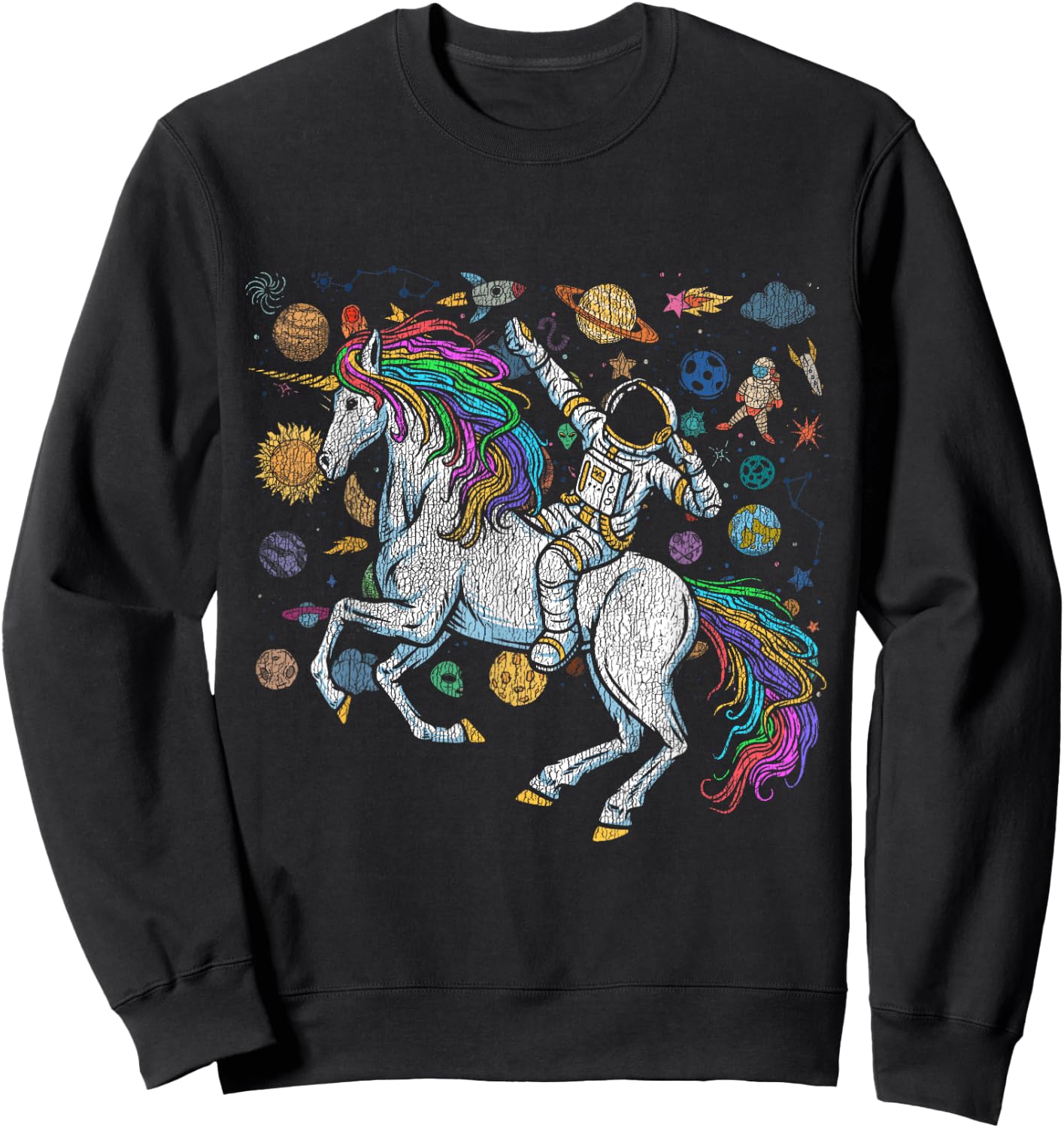 Fantasy Animal Unicorn Lover Cosmonaut Outer Space Astronaut Sweatshirt - Sweatshirt | Black