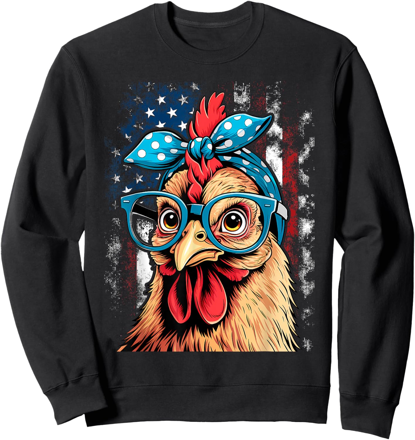 Cute Women Girl Chicken with Bandana Headband and Glasses Sweatshirt - Sweatshirt | Black