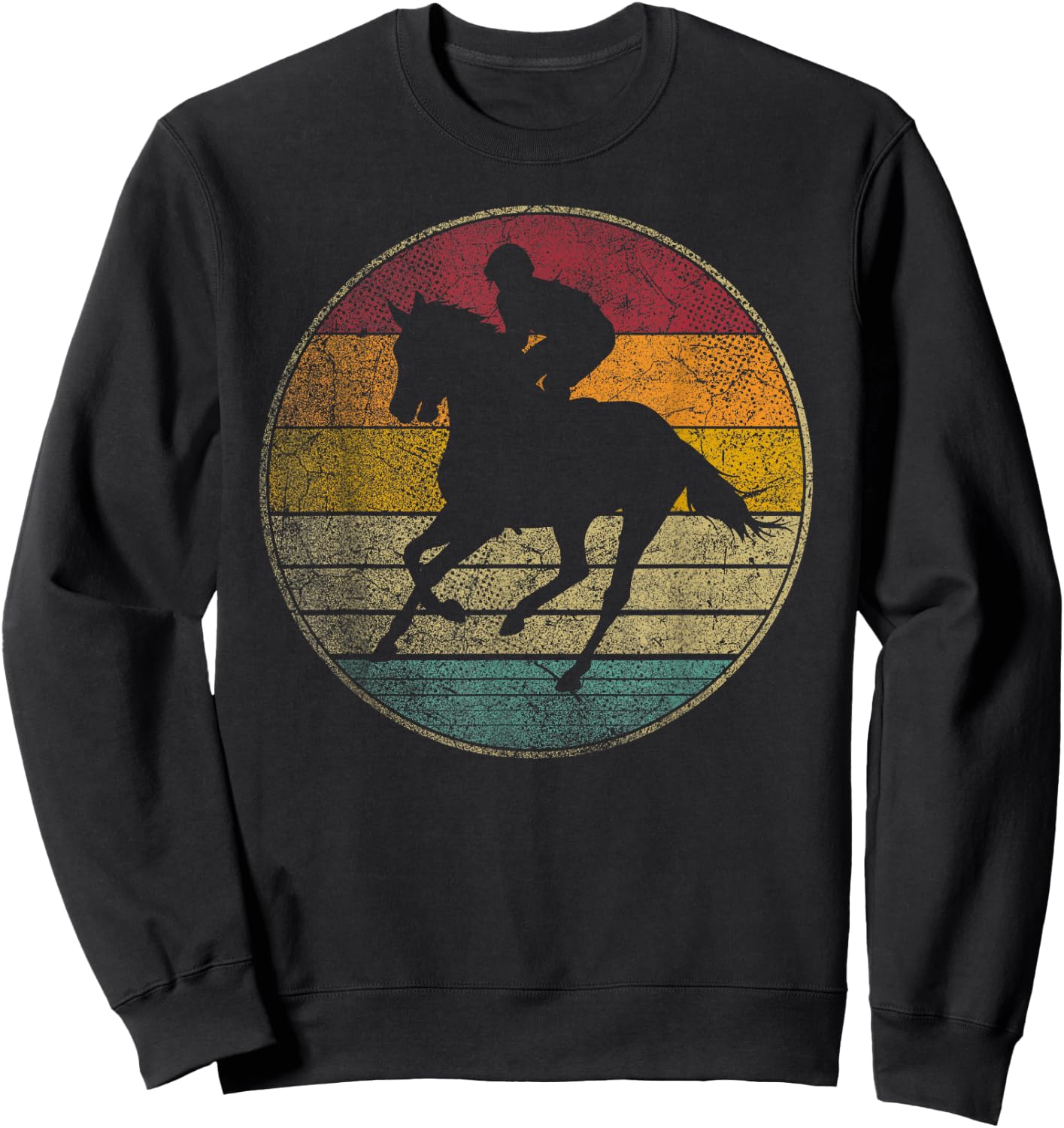 Horse Riding Racing Equestrian Vintage Distressed Retro 70s Sweatshirt - Sweatshirt | Black