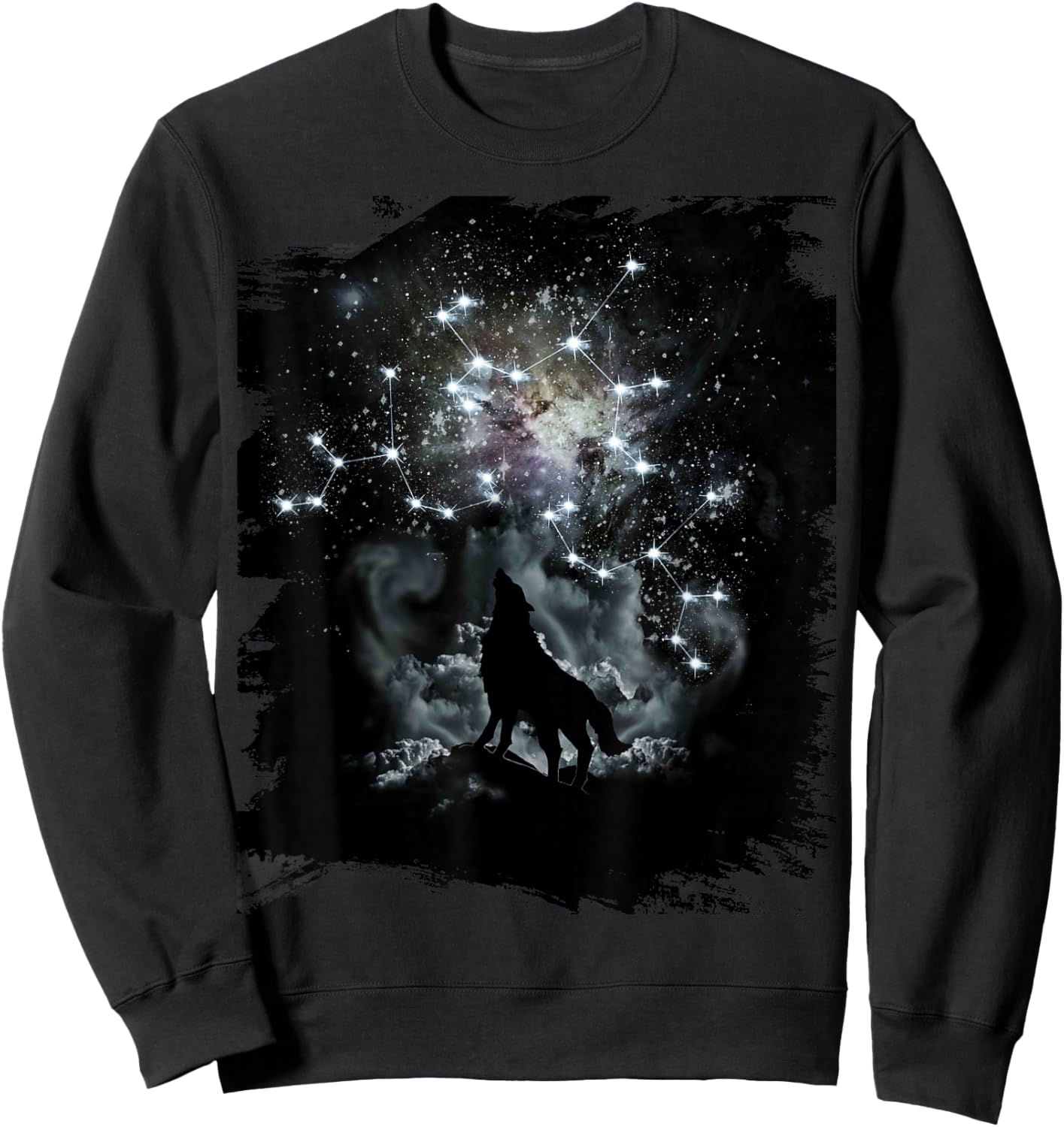 Celestial Wolf Constellations, Cosmic Space Wolves Galaxy Sweatshirt - Sweatshirt | Black