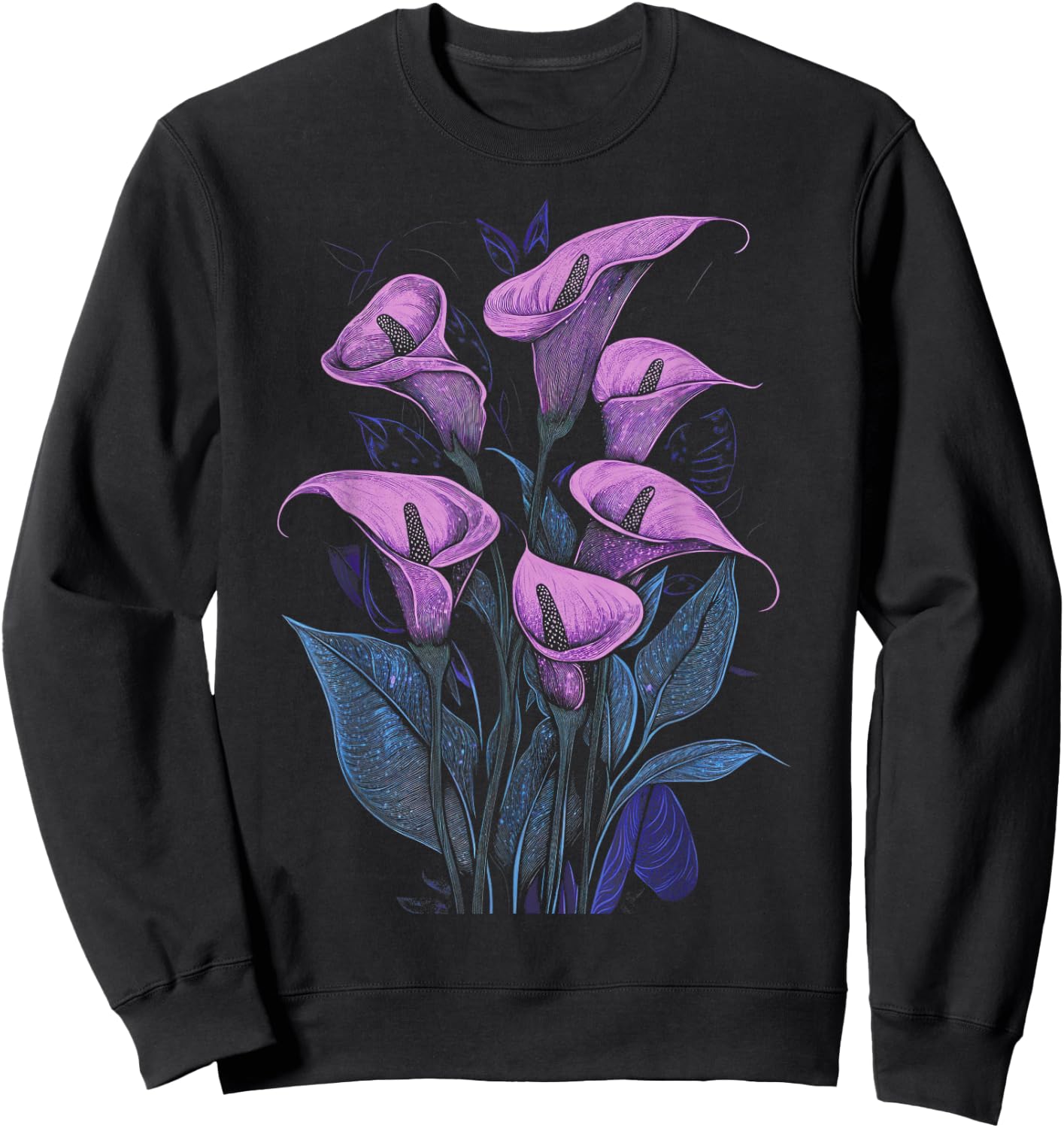 Purple Calla Lily Flower Plant Lover Floral Sweatshirt - Sweatshirt | Black
