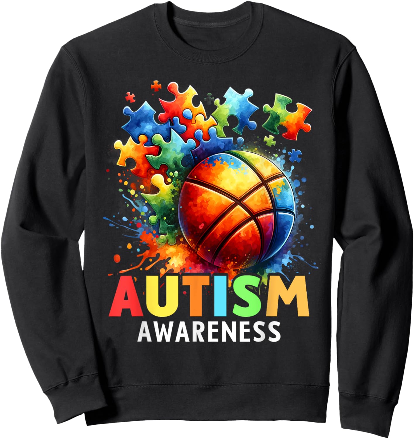 Autism Basketball Autistic Autism Awareness Colorful Sweatshirt - Sweatshirt | Black