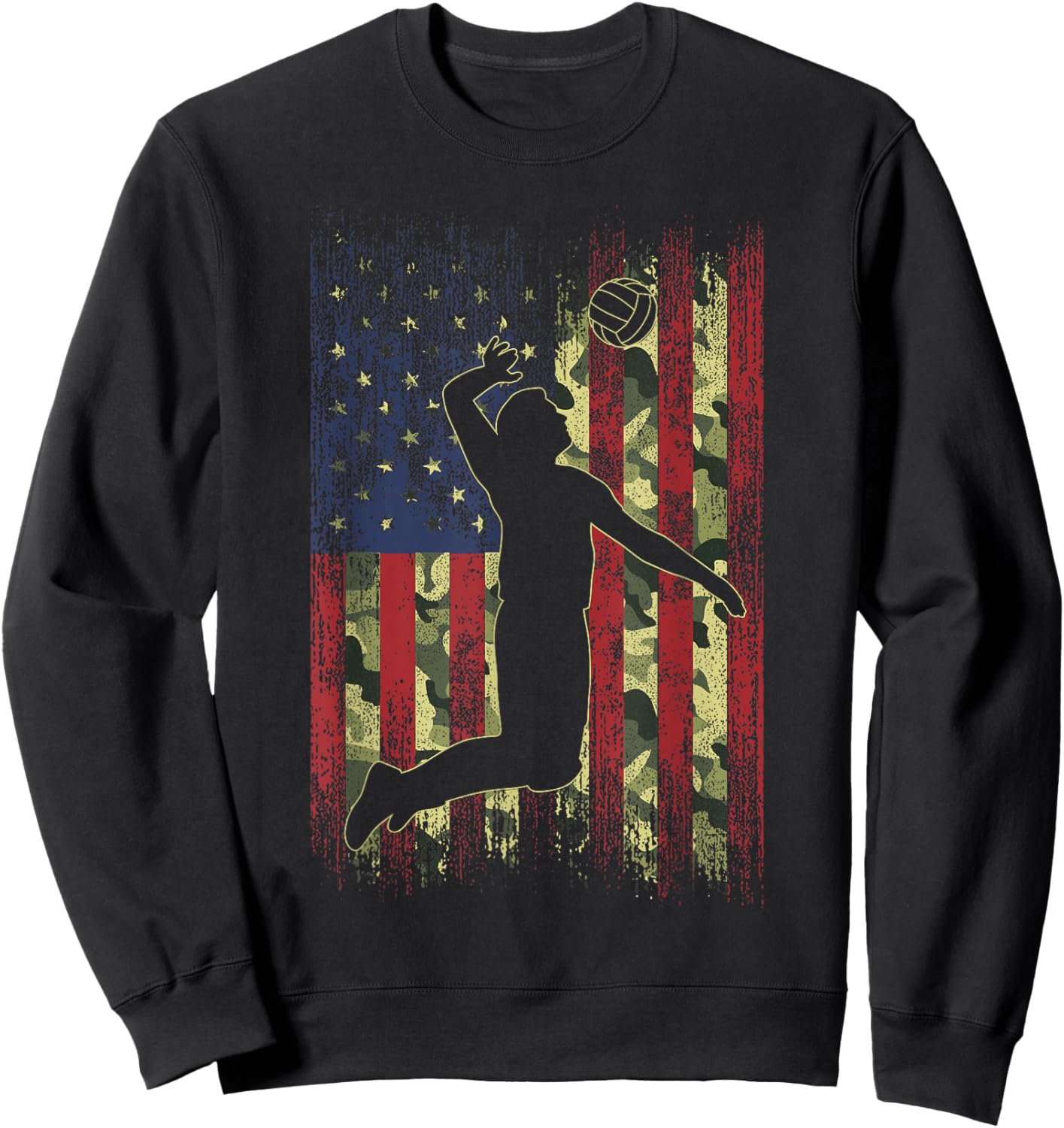 Camo US Flag Volleyball Vintage Patriotic Men Women Kids Sweatshirt - Sweatshirt | Black