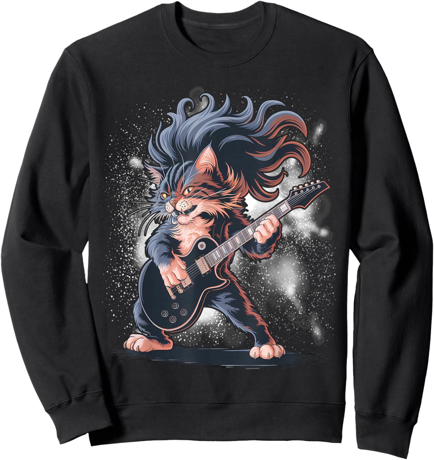 Rock and Roll Cat Playing Guitar Sweatshirt - Sweatshirt | Black