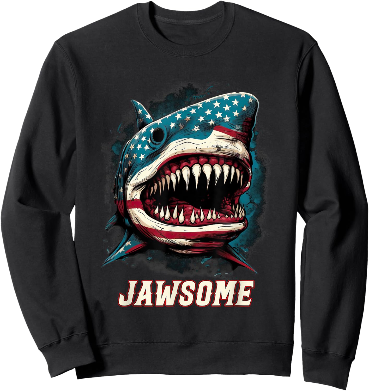 Merica 4th Of July Shark Jawsome Shark Sweatshirt - Sweatshirt | Black
