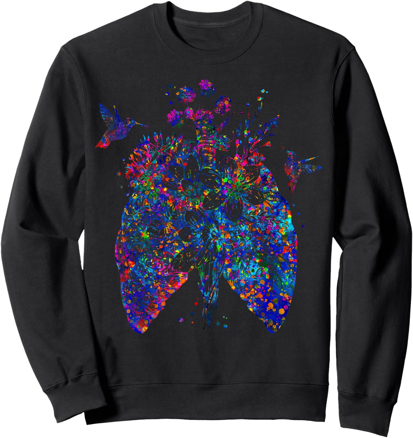 Color Hummingbird Floral Lung Anatomy Pulmonologist RT Nurse Sweatshirt - Sweatshirt | Black