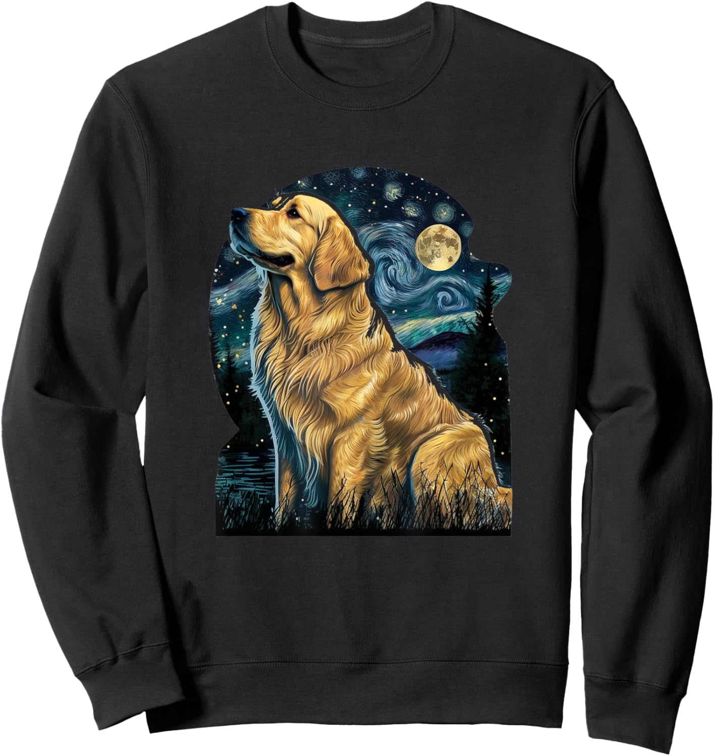 Golden Retriever Van Goh Dog Starry Night Puppy Sweatshirt - Sweatshirt | Black