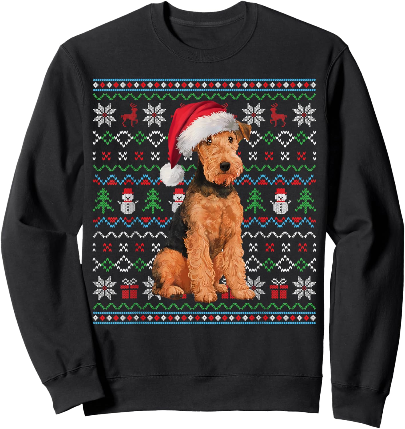 Ugly Airedale Terrier Dog Lovers Xmas Sweater Santa Sweatshirt - Sweatshirt | Black